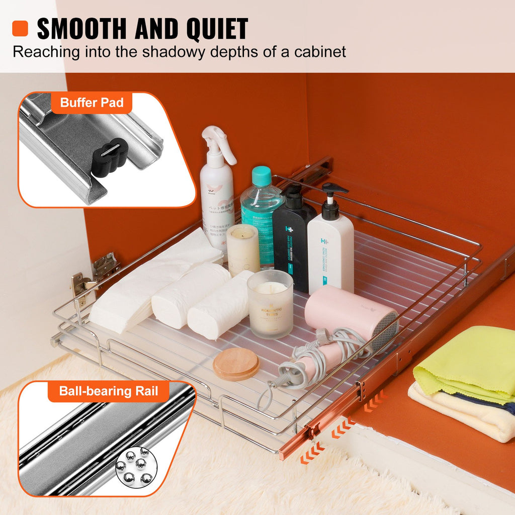 VEVOR 18.5"Wx21"Dx3.5"H Pull Out Cabinet Organizer, Heavy Duty Slide Out Pantry Shelves, Steel Roll Out Drawers, Sliding Drawer Storage for Home Under Sink, 20"Wx22"Dx7"H Install Size for Cabinet