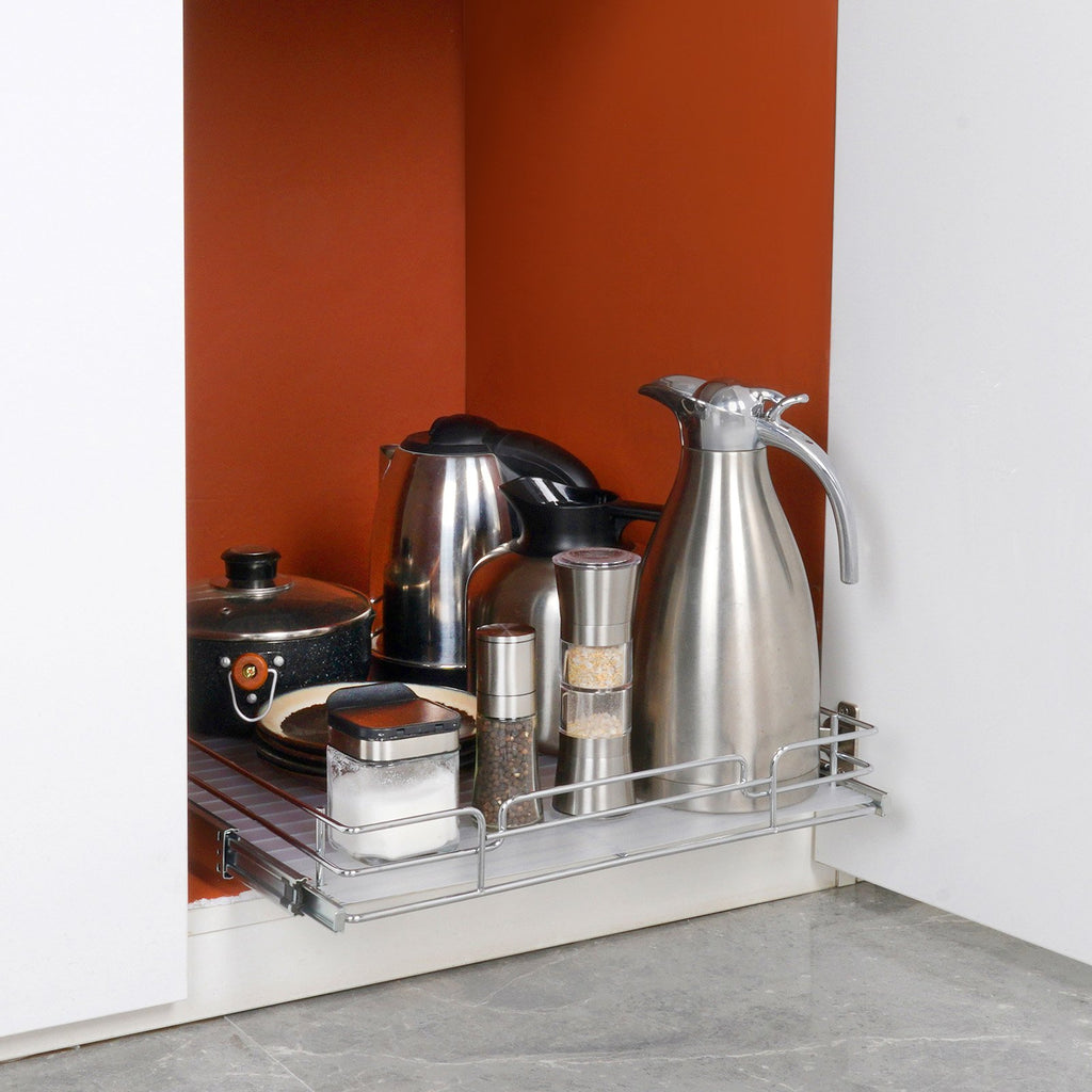 VEVOR 18.5"Wx21"Dx3.5"H Pull Out Cabinet Organizer, Heavy Duty Slide Out Pantry Shelves, Steel Roll Out Drawers, Sliding Drawer Storage for Home Under Sink, 20"Wx22"Dx7"H Install Size for Cabinet