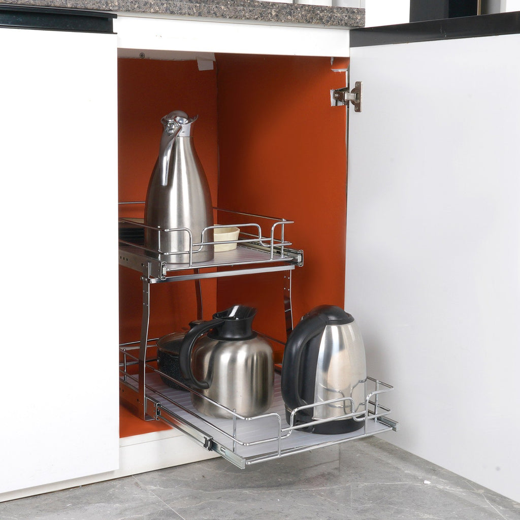 VEVOR 2-Tier Wire Pull Out Cabinet Under Sink Organizer 14x21 Inch Drawer Basket