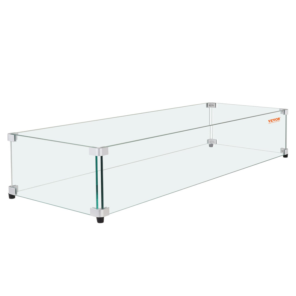 VEVOR Glass Wind Guard for Rectangular Fire Pit Table 924 x 417 x 191 mm, 8mm Thick and Sturdy Tempered Glass Panel with Hard Aluminum Corner Bracket & Rubber Feet, Easy to Assemble