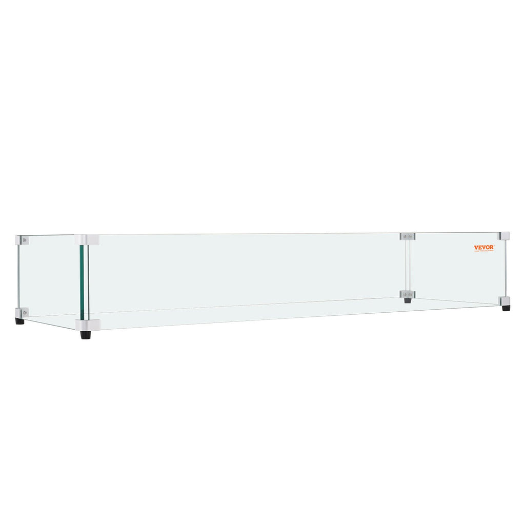 VEVOR Glass Wind Guard for Rectangular Fire Pit Table 924 x 417 x 191 mm, 8mm Thick and Sturdy Tempered Glass Panel with Hard Aluminum Corner Bracket & Rubber Feet, Easy to Assemble