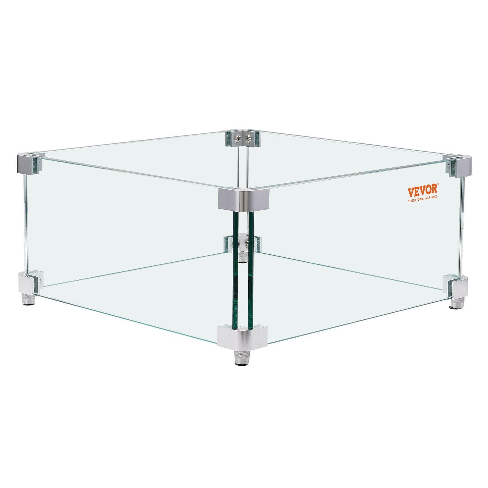 VEVOR Gas Fire Pit Wind Guard for Square Fire Table, 380 x 380 x 180 mm Clear Tempered Wind Guard for Firepits, 8mm Thick Square Glass Shield, Glass Panel with Hard Corner Bracket & Feet