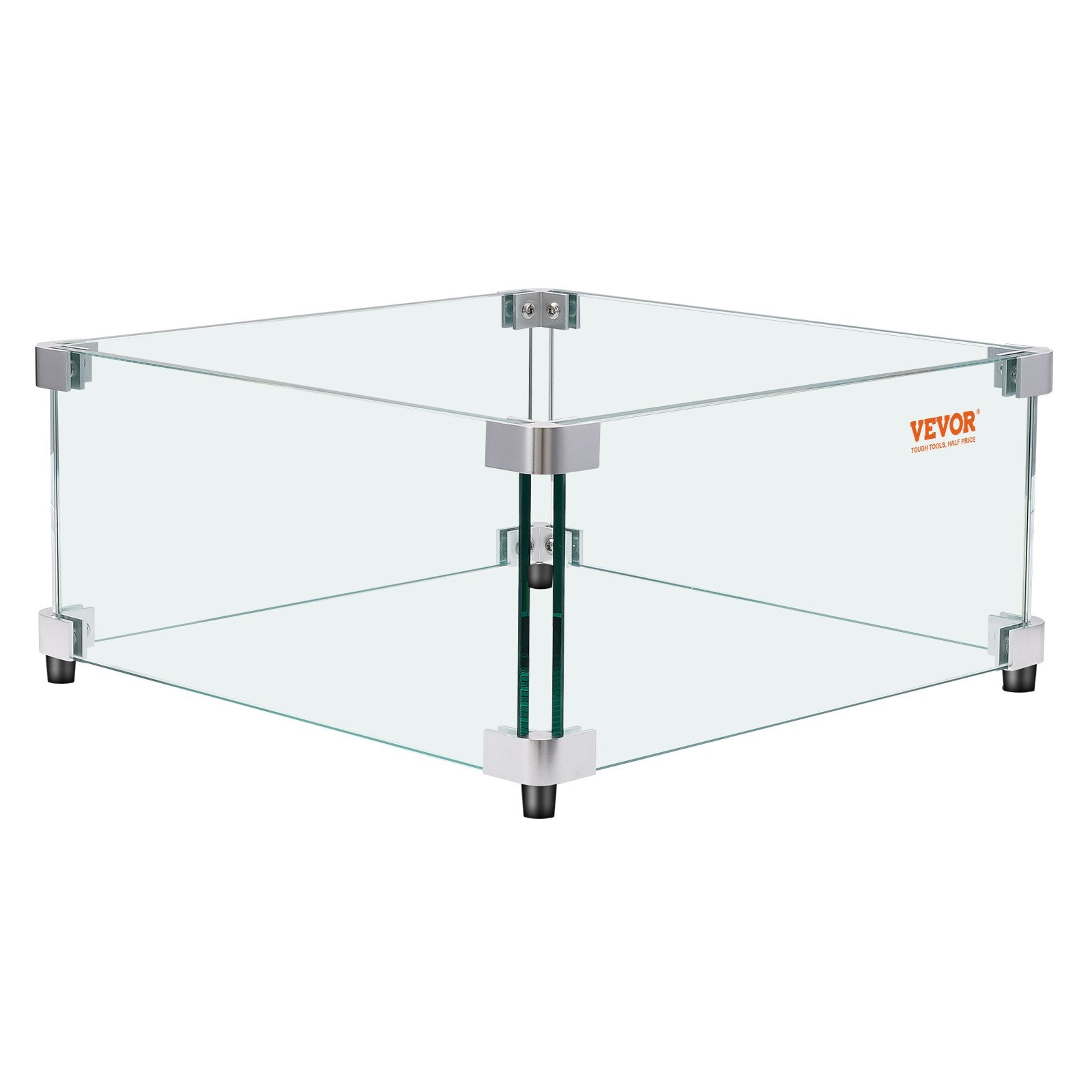 VEVOR Gas Fire Pit Wind Guard for Square Fire Table, 543 x 543 x 191 mm Clear Tempered Wind Guard for Firepits, 8mm Thick Square Glass Shield, Glass Panel with Hard Corner Bracket & Feet