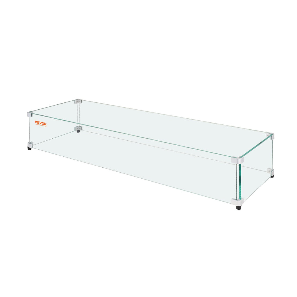 VEVOR Glass Wind Guard for Rectangular Fire Pit Table 798 x 317 x 165 mm, 8mm Thick and Sturdy Tempered Glass Panel with Hard Aluminum Corner Bracket & Rubber Feet, Easy to Assemble