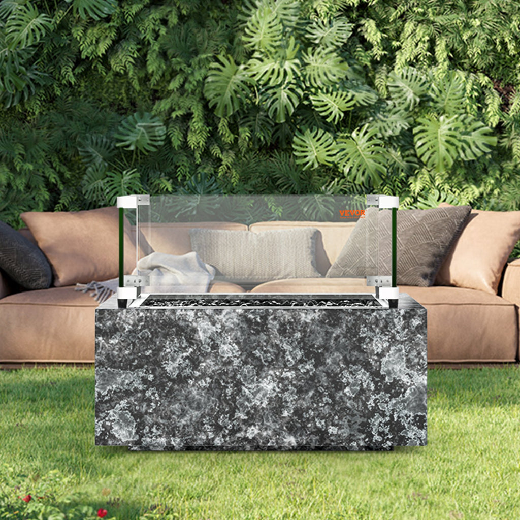 VEVOR Gas Fire Pit Wind Guard for Square Fire Table, 493 x 493 x 191 mm Clear Tempered Wind Guard for Firepits, 8mm Thick Square Glass Shield, Glass Panel with Hard Corner Bracket & Feet