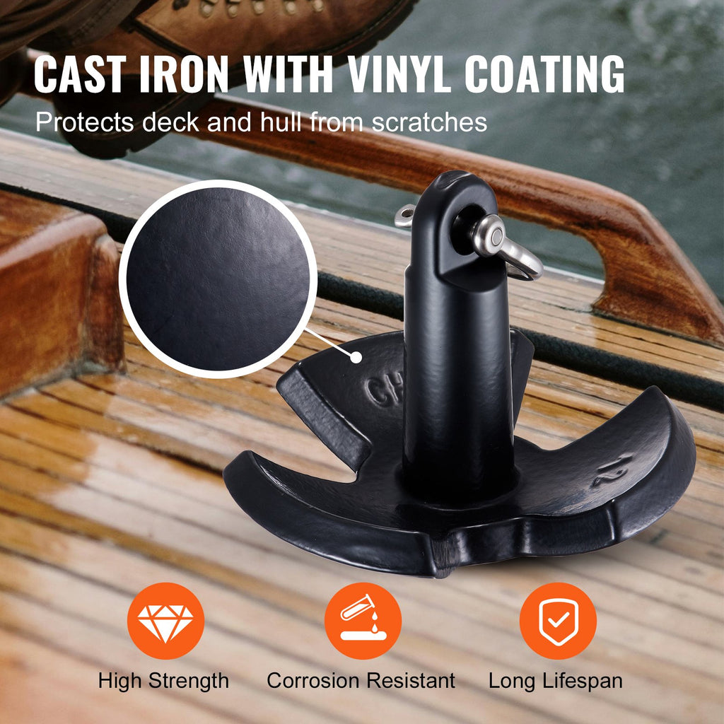 VEVOR River Anchor, 12 LBS Boat Anchor Cast Iron Black Vinyl-Coated with Shackle, Marine Grade Mushroom Anchor for Boats Up To 10 ft, Impressive Holding Power in River and Mud Bottom Lakes
