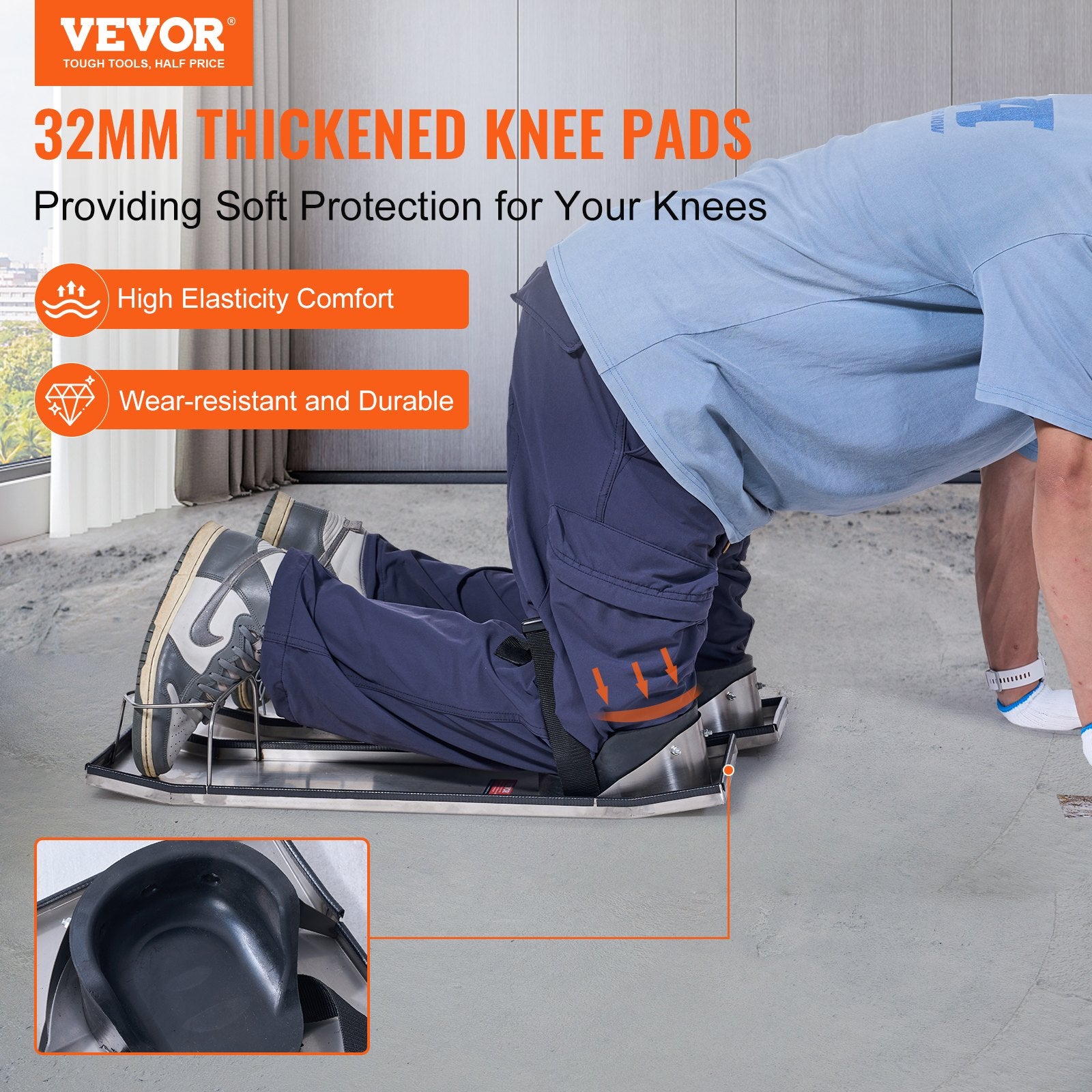 VEVOR Concrete Knee Boards Knee Sliders 28" x 8" 2 Pair w/ Knee Pad for Concrete