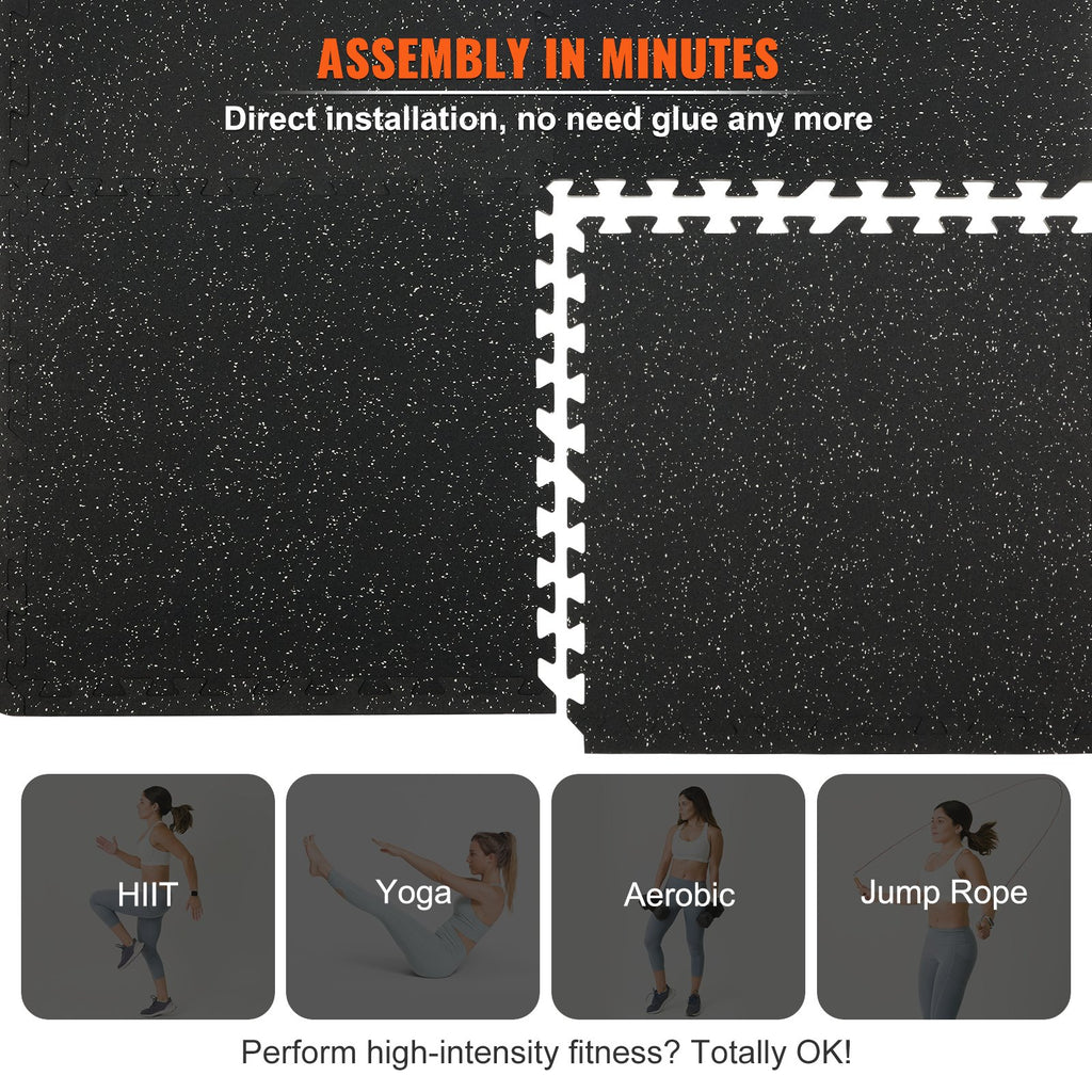 VEVOR 12 PCS 14 mm Thick Gym Floor Mats, 24" x 24" EVA Foam & Rubber Top Interlocking Workout Floor Mats with 4.5 m² Coverage, Waterproof Exercise Puzzle Flooring for Gym, Home, Garage, Basemen