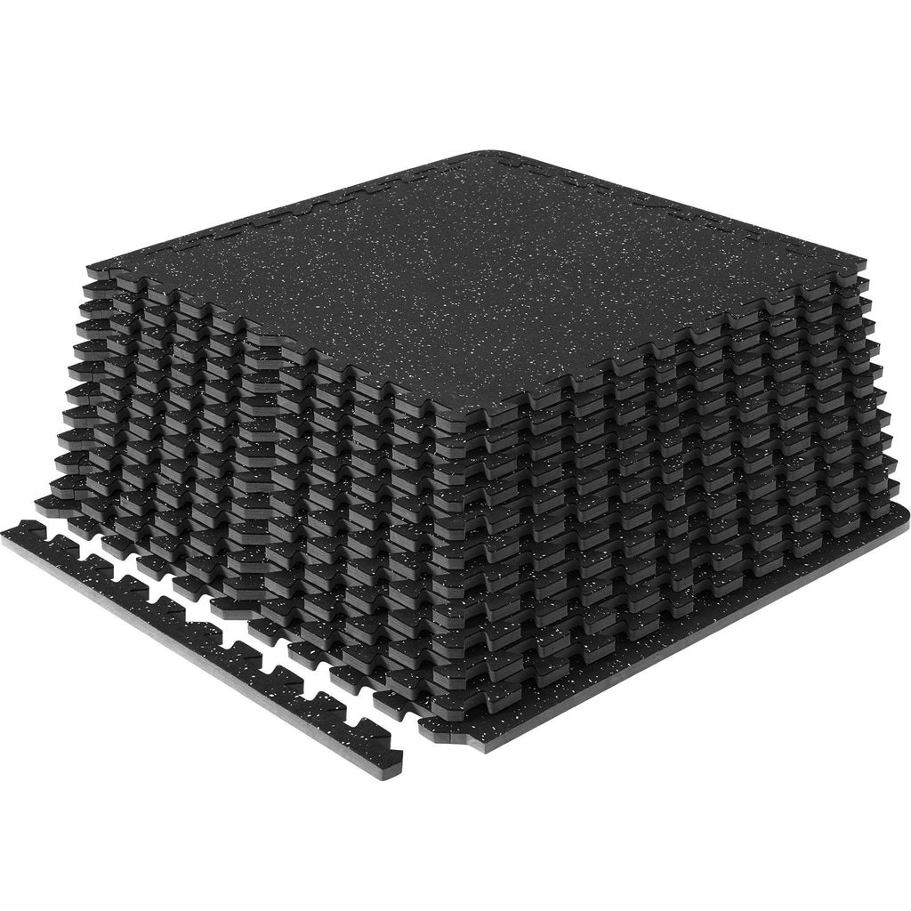 VEVOR 12 PCS 14 mm Thick Gym Floor Mats, 24" x 24" EVA Foam & Rubber Top Interlocking Workout Floor Mats with 4.5 m² Coverage, Waterproof Exercise Puzzle Flooring for Gym, Home, Garage, Basemen