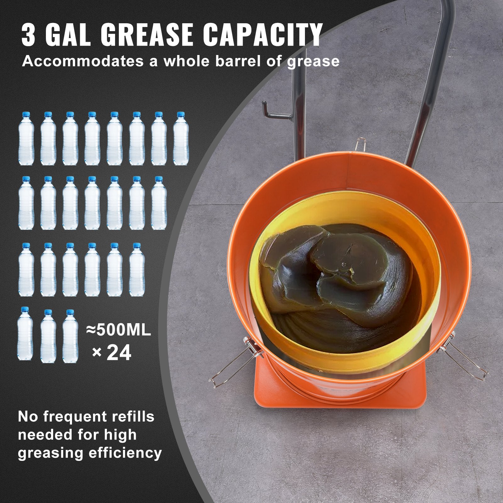 VEVOR Grease Pump, 40L Capacity, Air Operated Grease Pump with 3.88 m High Pressure Hose and Grease Gun, Pneumatic Grease Bucket Pump with Wheels, Portable Lubrication Grease Pump 50:1 Pressure Ratio