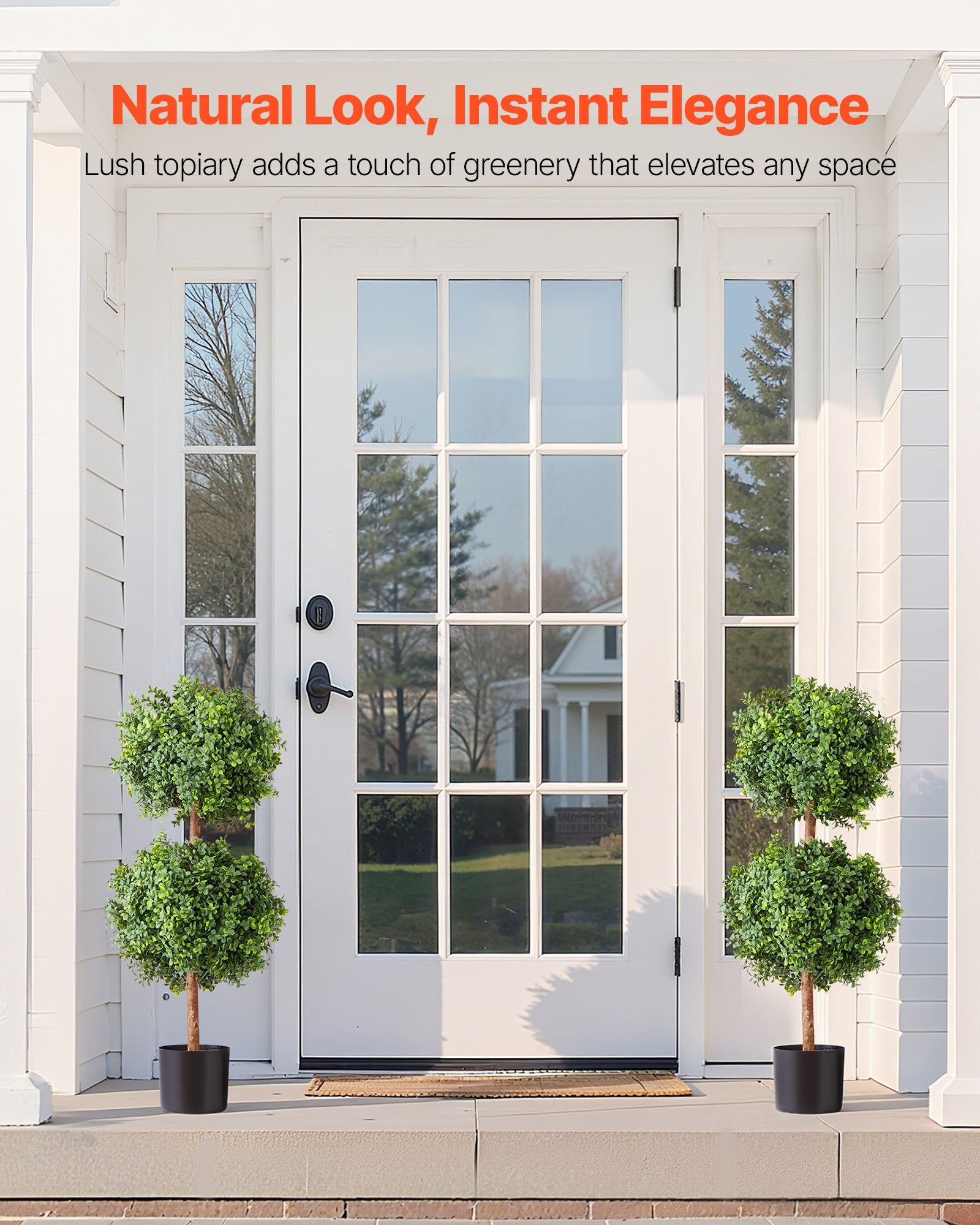 VEVOR Artificial Topiary Boxwood Double Ball, 2 Set 914mm Faux Boxwood Plant Balls, Fake Silk Tree Look Real, Easy Assembly for Decor Front Porch Outdoor Patio Garden Balcony Backyard Indoor