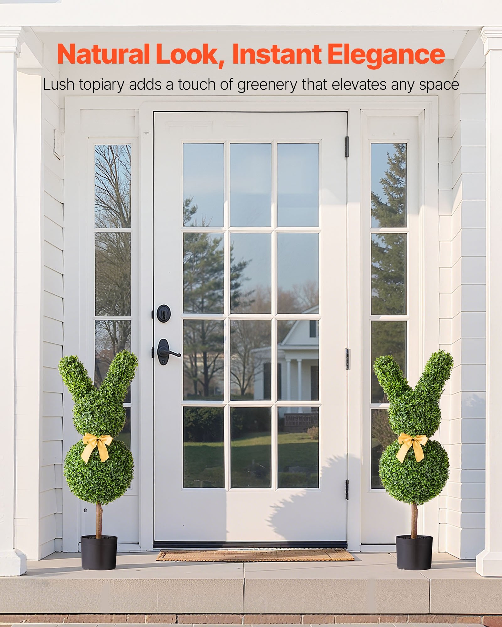 VEVOR Artificial Topiary Bunny-Shape Boxwood Ball, 2 Set 914mm Faux Boxwood Plant Balls, Fake Silk Tree Look Real, Easy Assembly for Decor Front Porch Outdoor Patio Garden Balcony Backyard Indoor
