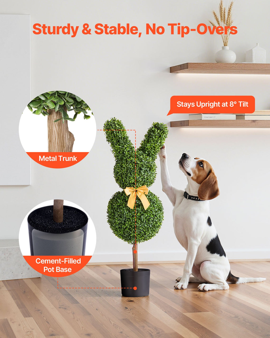 VEVOR Artificial Topiary Bunny-Shape Boxwood Ball, 2 Set 914mm Faux Boxwood Plant Balls, Fake Silk Tree Look Real, Easy Assembly for Decor Front Porch Outdoor Patio Garden Balcony Backyard Indoor