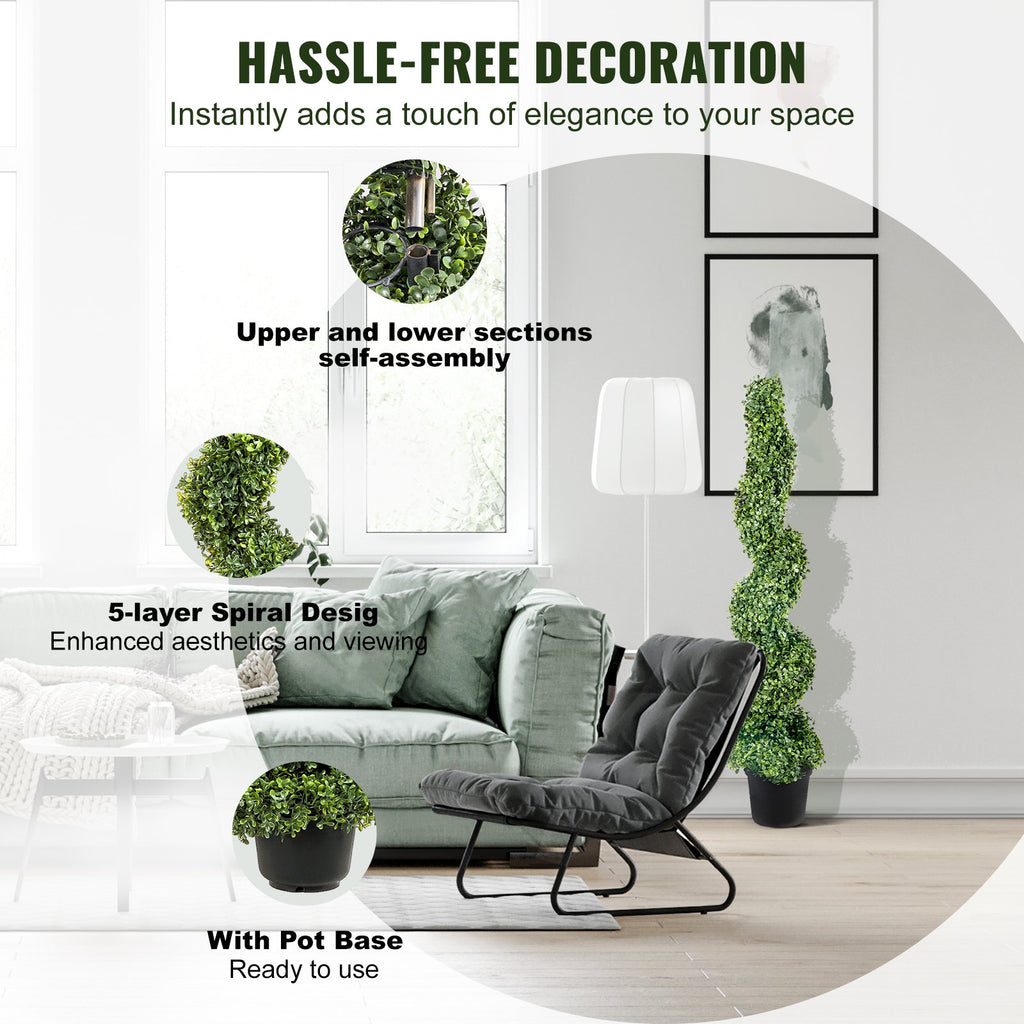 VEVOR Artificial Topiaries Boxwood Trees, 10cm Tall (2 Pieces) Faux Topiary Plant Outdoor, All-year Green Feaux Plant w/ Replaceable Leaves for Decorative Indoor/Outdoor/Garden