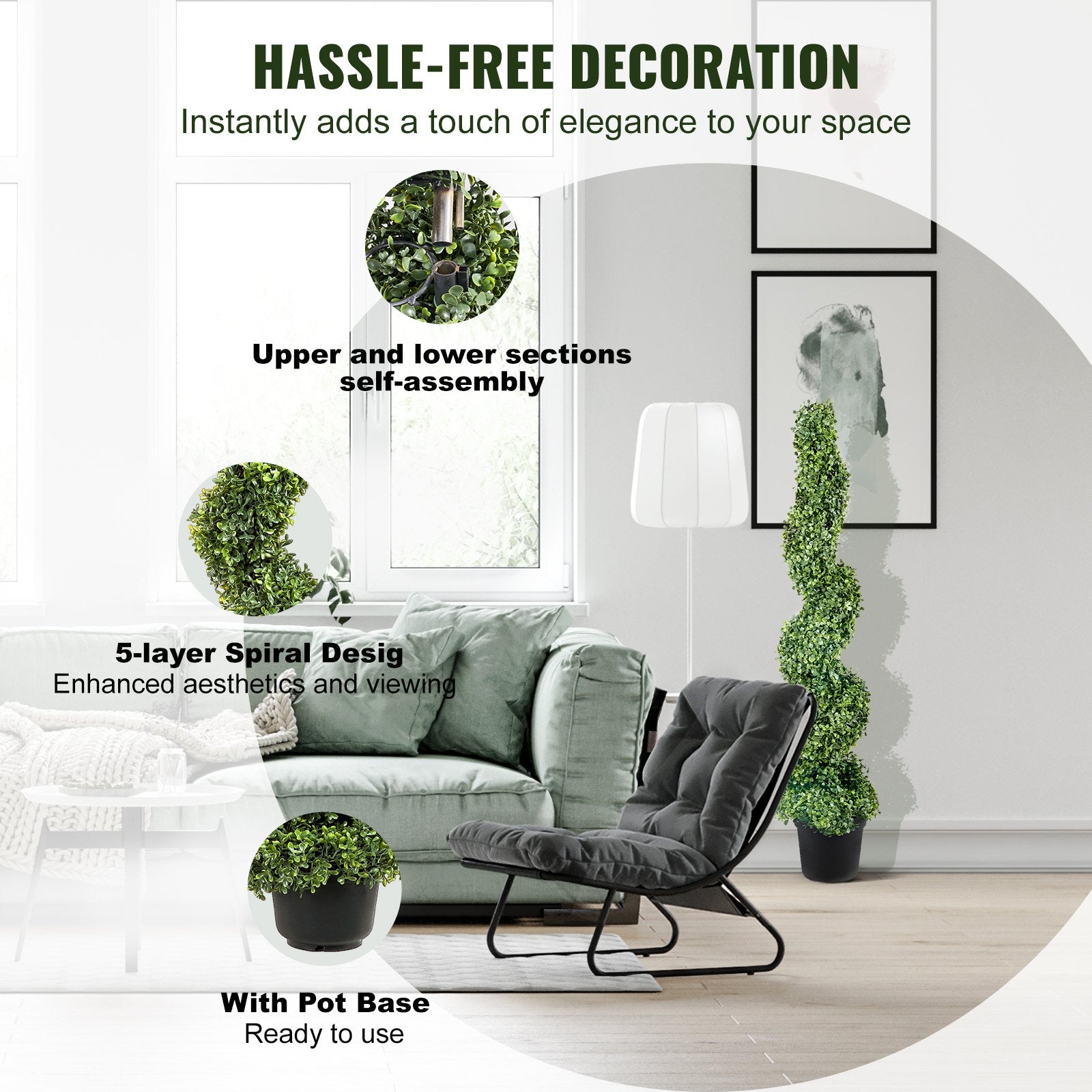 VEVOR Artificial Topiaries Boxwood Trees, 10cm Tall (2 Pieces) Faux Topiary Plant Outdoor, All-year Green Feaux Plant w/ Replaceable Leaves for Decorative Indoor/Outdoor/Garden