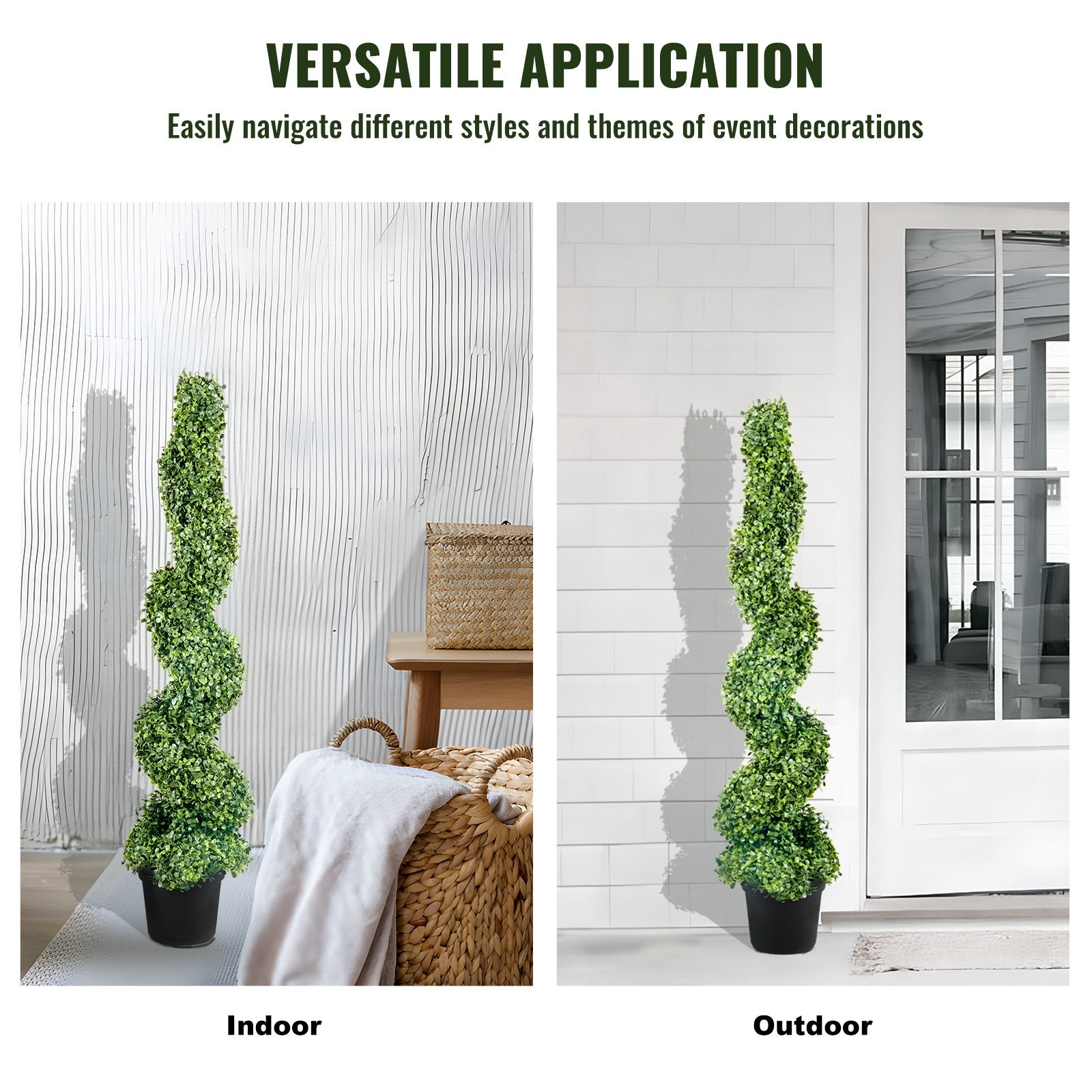 VEVOR Artificial Topiaries Boxwood Trees, 10cm Tall (2 Pieces) Faux Topiary Plant Outdoor, All-year Green Feaux Plant w/ Replaceable Leaves for Decorative Indoor/Outdoor/Garden