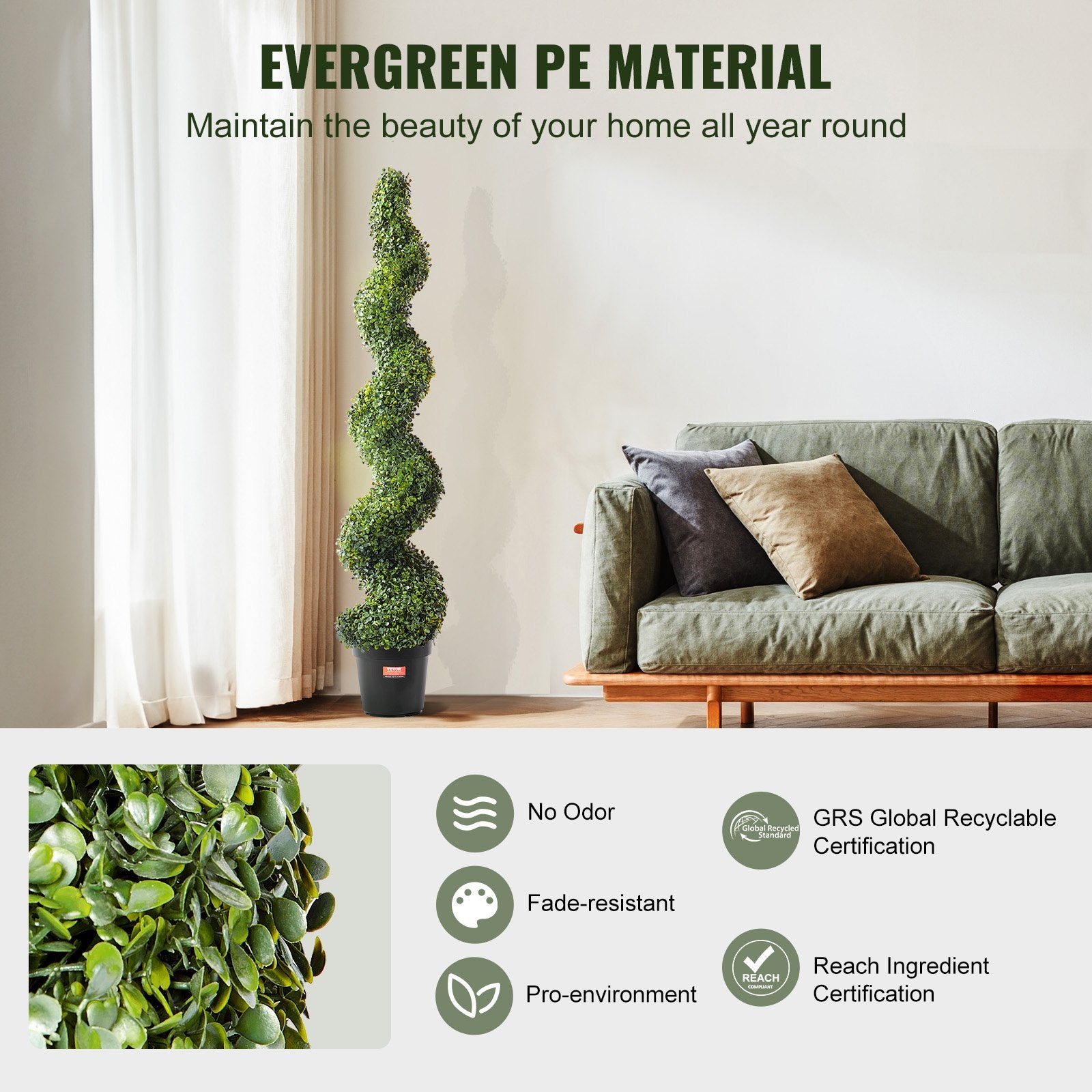 VEVOR 2 Pack 152.4cm Artificial Boxwood Topiary Tree Faux Plant UV Decor In/Outdoor