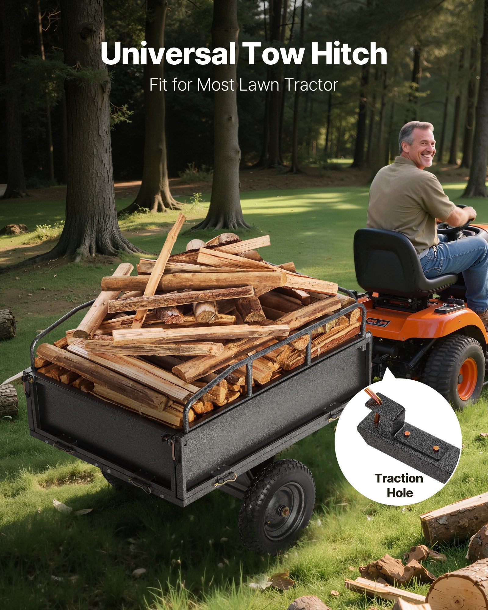 VEVOR Garden Utility Trailer, 10 Cu. Ft & 227 kg Capacity, ATV UTV Hauling Trailer, Tow Behind Steel Dump Cart with 14" Tires, Hand Pull or Foot Pedal, Heavy Duty Yard Trailers for Lawn Mower Tractor