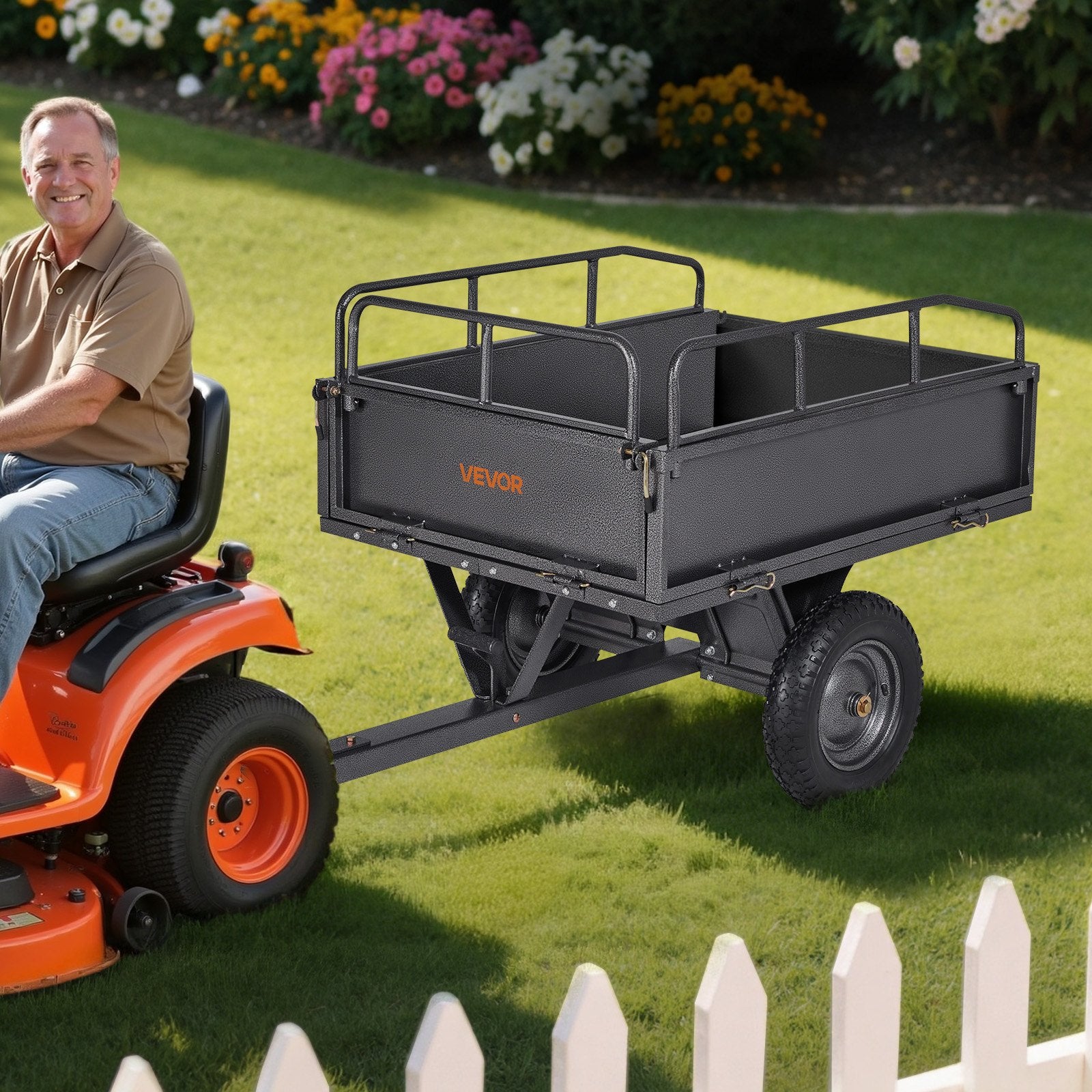 VEVOR Garden Utility Trailer, 10 Cu. Ft & 227 kg Capacity, ATV UTV Hauling Trailer, Tow Behind Steel Dump Cart with 14" Tires, Hand Pull or Foot Pedal, Heavy Duty Yard Trailers for Lawn Mower Tractor