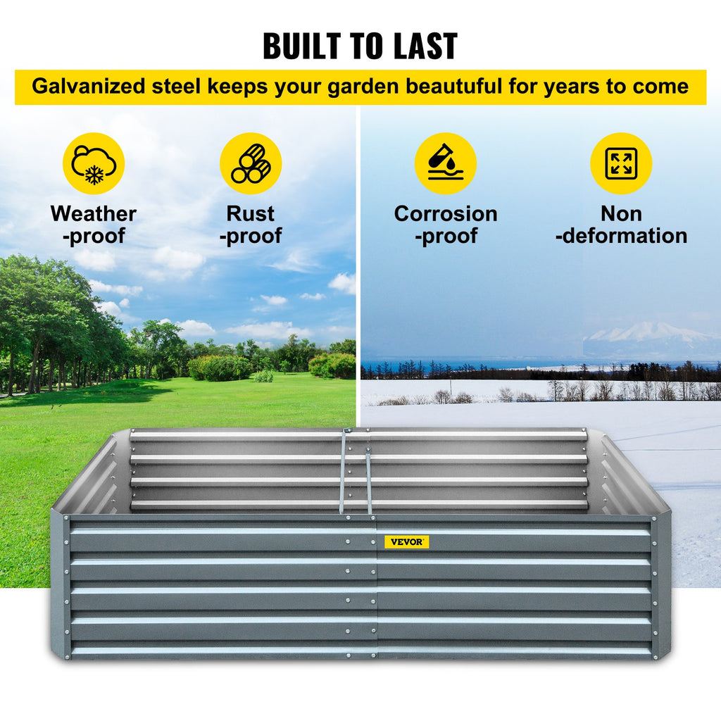 VEVOR Galvanized Raised Garden Bed, 203 x 102 x 48 cm Metal Planter Box, Gray Steel Plant Raised Garden Bed Kit, Planter Boxes Outdoor for Growing Vegetables,Flowers,Fruits,Herbs,and Succulents