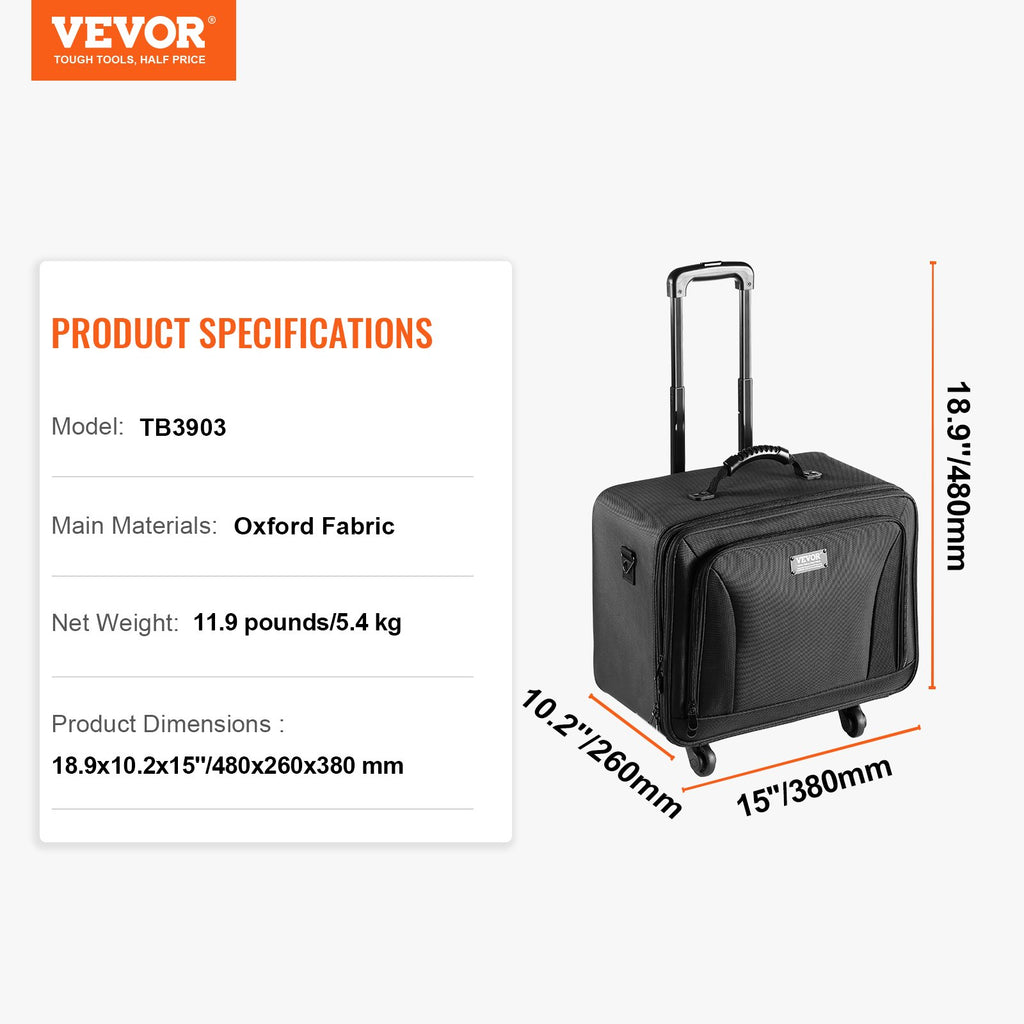 VEVOR Rolling Makeup Train Case Large Storage 3 Tiers, Convenient Carry With Handle, Wheels, Strap, Professional Makeup Storage Organizer Box Make Up Carrier Waterproof Oxford, Black