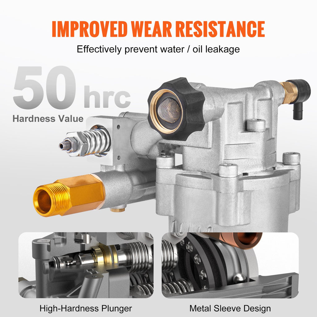 VEVOR Pressure Washer Pump, 19 mm Shaft Horizontal, 3400 PSI, 2.5GPM, Replacement Power Washer Pumps Kit, Parts Washer Pump, Compatible with Honda, Simpson, RYOBI, Briggs & Stratton, Subaru, Craftsman
