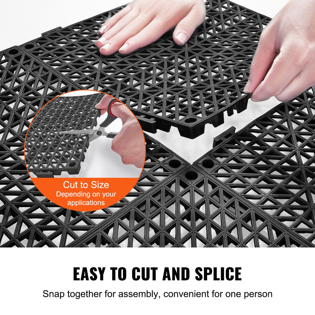 VEVOR Modular Interlocking Cushion, 55 Pack 30 x 30 cm Splicing Drainage Mats, PVC Interlocking Drainage Floor Tiles, Non-Slip Drainage Holes for Restroom, Bathroom, Kitchen, Pool, Wet Area, Black