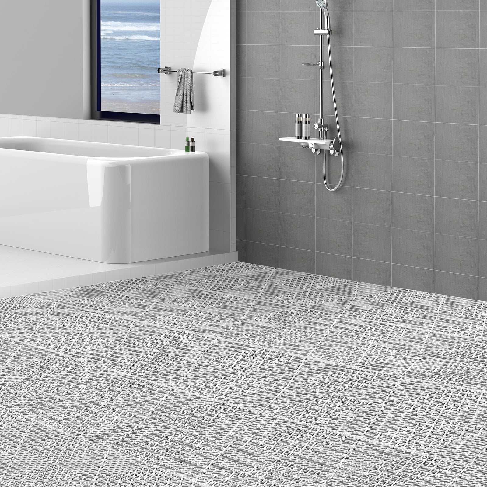 VEVOR Modular Interlocking Cushion, 55 Pack 30 x 30 cm Splicing Drainage Mats, Soft PVC Interlocking Drainage Floor Tiles, Non-Slip Drainage Holes for Restroom, Bathroom, Kitchen, Pool, Wet Area, Gray