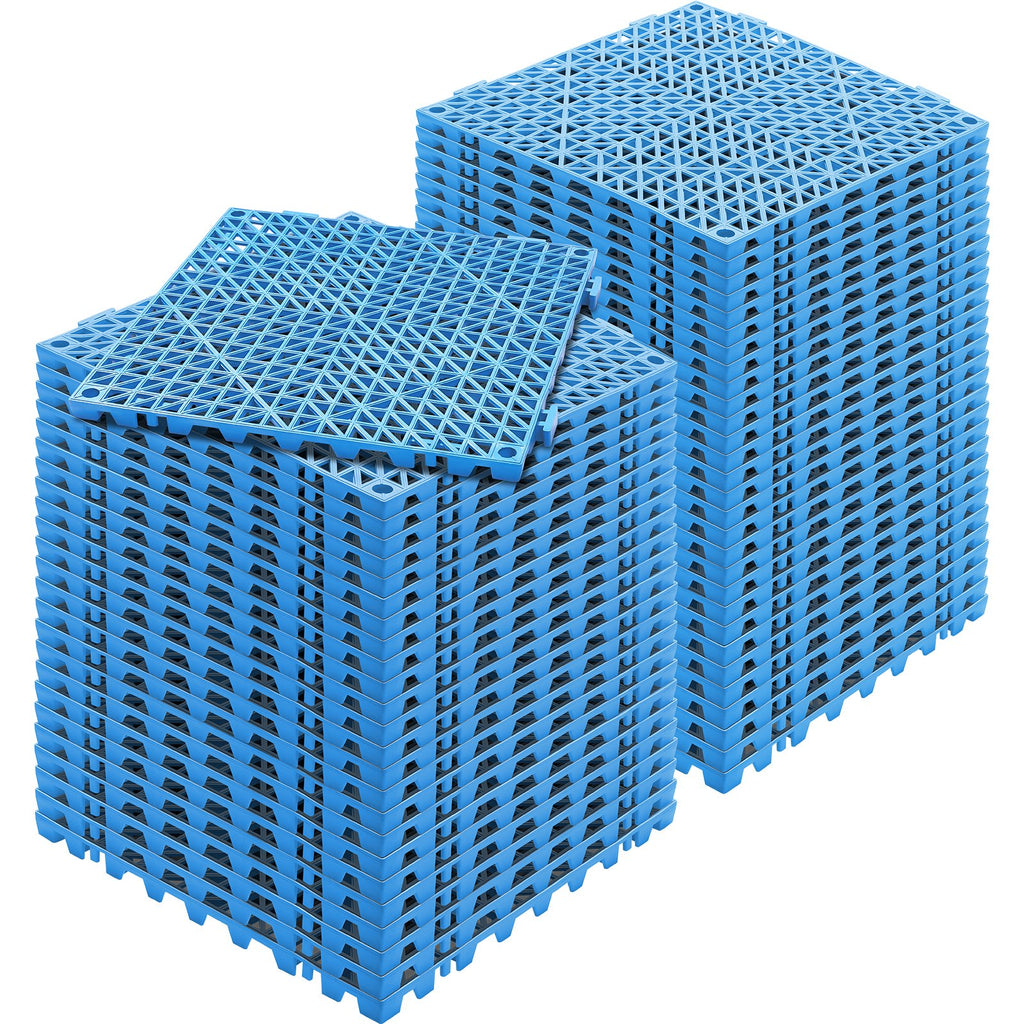 VEVOR Modular Interlocking Cushion, 55 Pack 30 x 30 cm Splicing Drainage Mats, Soft PVC Interlocking Drainage Floor Tiles, Non-Slip Drainage Holes for Restroom, Bathroom, Kitchen, Pool, Wet Area, Blue