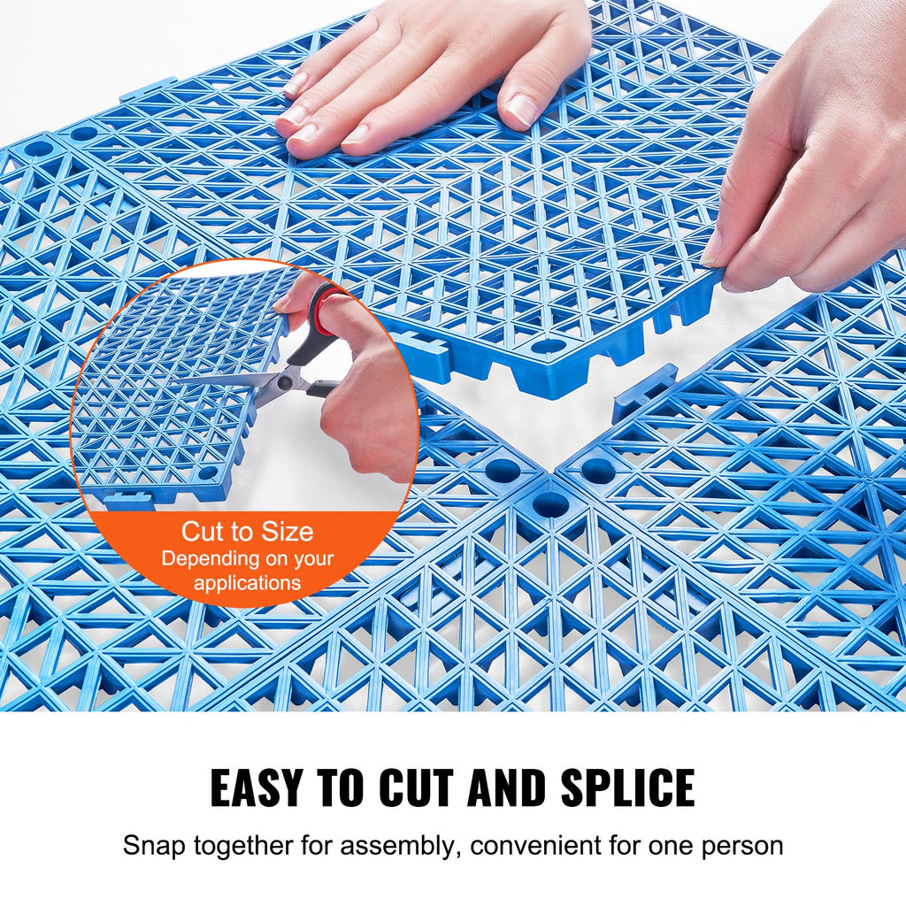 VEVOR Modular Interlocking Cushion, 55 Pack 30 x 30 cm Splicing Drainage Mats, Soft PVC Interlocking Drainage Floor Tiles, Non-Slip Drainage Holes for Restroom, Bathroom, Kitchen, Pool, Wet Area, Blue