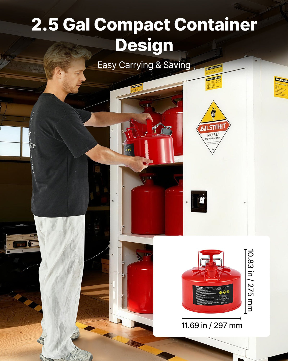VEVOR Safety Gas Can, 9.5 L Type II Red Safety Can for Gasoline with Stainless Steel Flame Arrester, Self-Closing Lid, and Flexible Metal Spout, Carbon Steel Flammable Storage with Ergonomic Handle