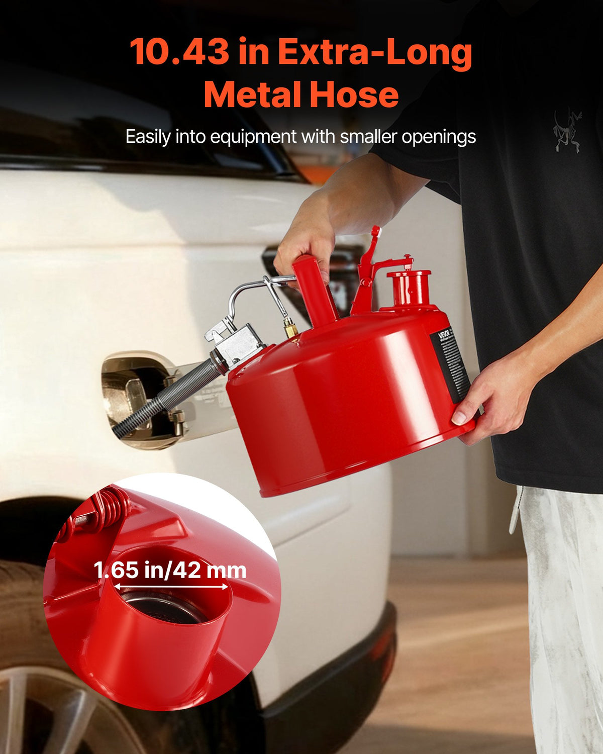 VEVOR Safety Gas Can, 9.5 L Type II Red Safety Can for Gasoline with Stainless Steel Flame Arrester, Self-Closing Lid, and Flexible Metal Spout, Carbon Steel Flammable Storage with Ergonomic Handle