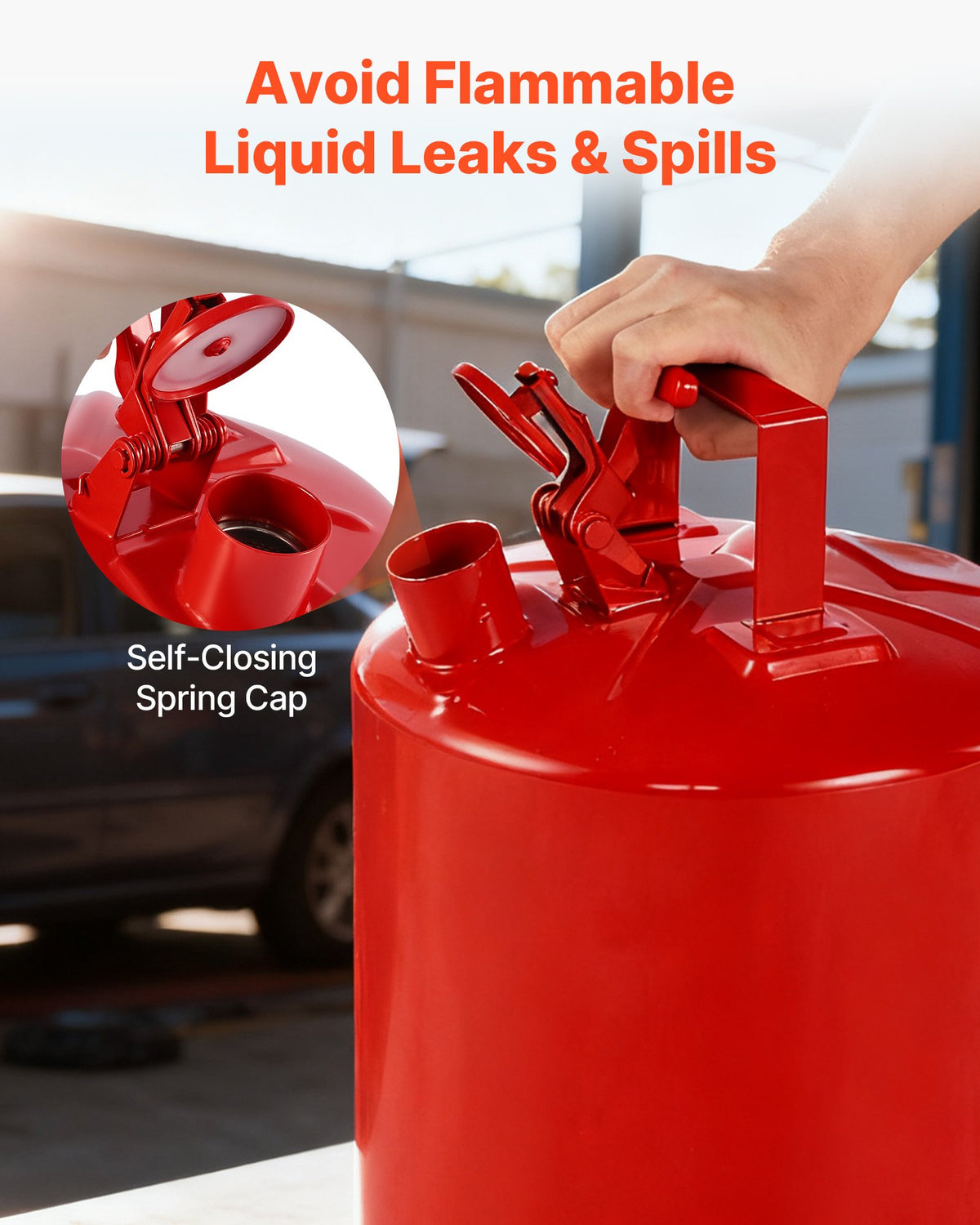 VEVOR Safety Gas Can, 19 L Type I Red Safety Can for Gasoline with Stainless Steel Flame Arrester, Self-Closing Lid, and PE Funnel, Carbon Steel Flammable Fuel Storage Container with Ergonomic Handle