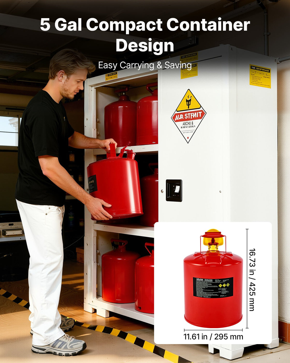 VEVOR Safety Gas Can, 19 L Type I Red Safety Can for Gasoline with Stainless Steel Flame Arrester, Self-Closing Lid, and PE Funnel, Carbon Steel Flammable Fuel Storage Container with Ergonomic Handle