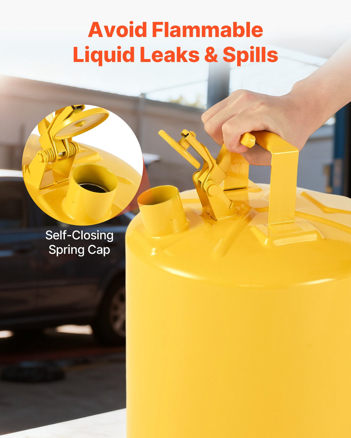 VEVOR Safety Can, 19 L Type I Yellow Safety Can for Diesel with Stainless Steel Flame Arrester, Self-Closing Lid, and PE Funnel, Carbon Steel Flammable Fuel Storage Container with Ergonomic Handle