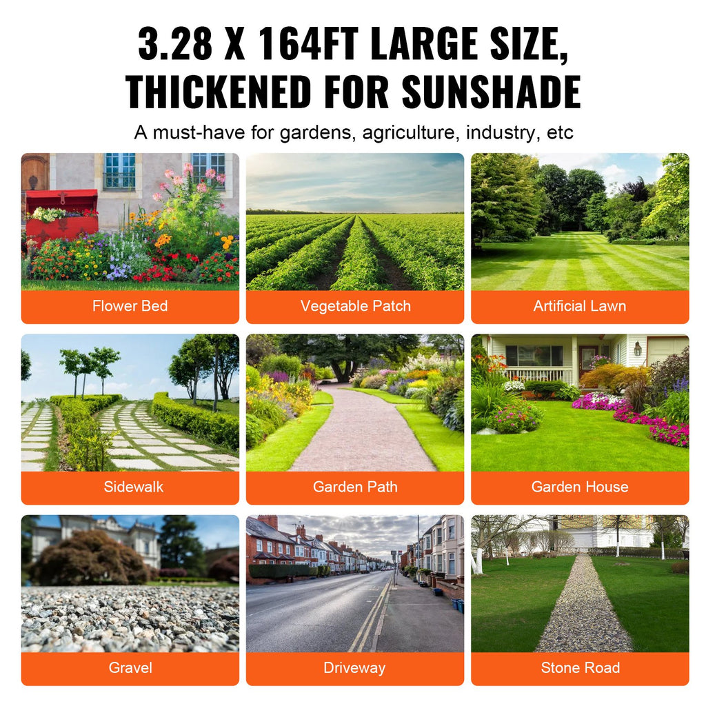 VEVOR Weed Barrier Landscape Fabric, 3.28*164FT Heavy Duty Garden Weed Fabric, Woven PP Weed Control Fabric, Driveway Fabric, Geotextile Fabric for Landscaping, Ground Cover, Weed Blocker Weed Mat