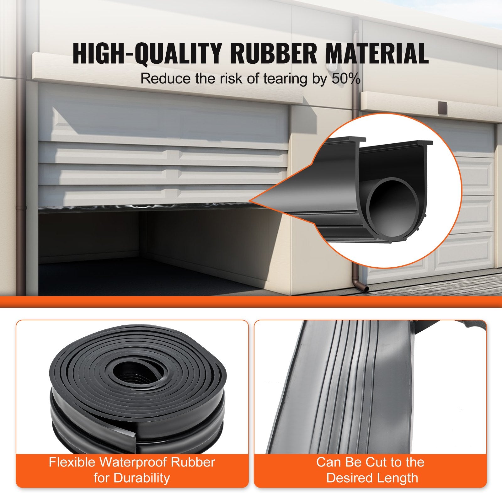 VEVOR Garage Door Seals Bottom Rubber, U Shape +O Ring Combination Garage Door Bottom Weather Seal, 20ft Weatherproofing Garage Door Seal, 5/16 inch T-ends and 3 3/4 inch Width, for Doors, Black