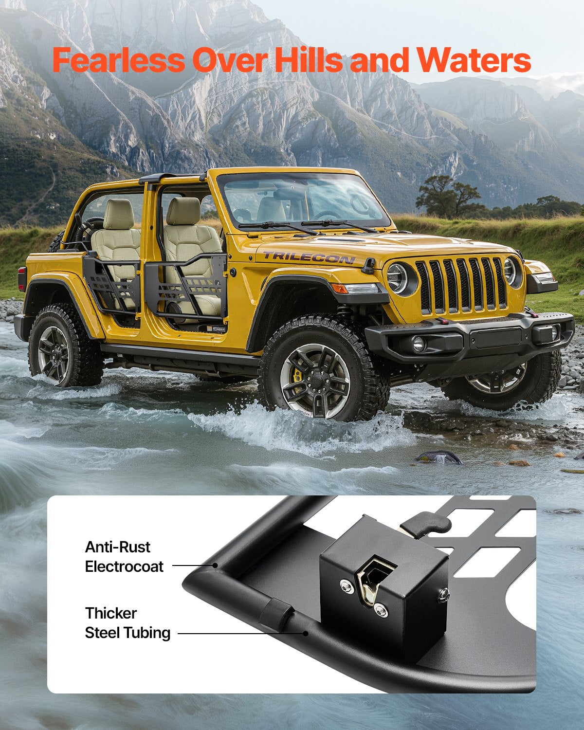 VEVOR Jeep Tube Doors, 4-Door, Hunting Style Jeep Tubular Door with Heavy-Duty Hinges & OE Latch, Jeep Doors with Rubber Pads & Toughened Steel Tube, Fit for 2007-2018 Jeep Wrangler JK