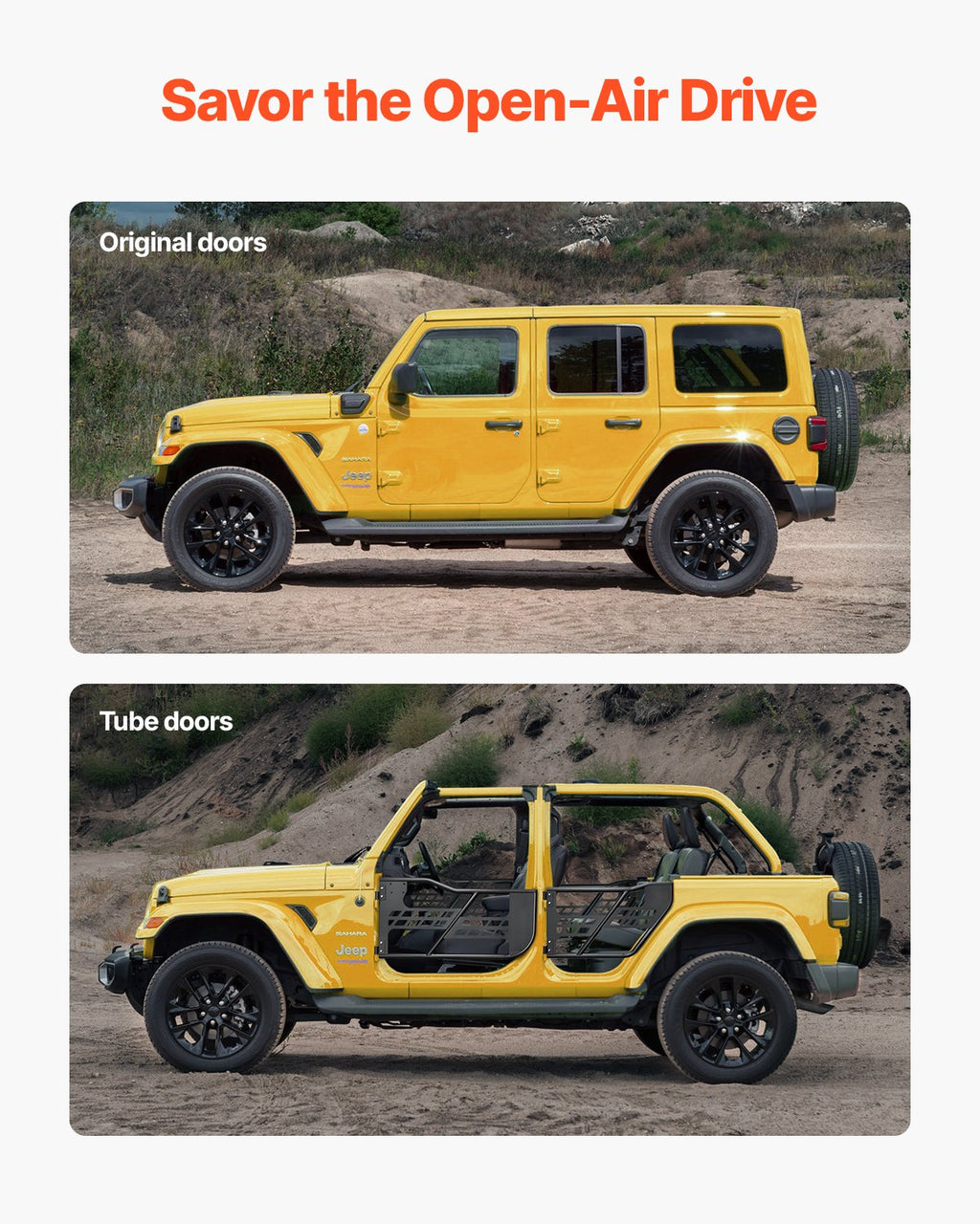 VEVOR Jeep Tube Doors, 4-Door, Hunting Style Jeep Tubular Door with Heavy-Duty Hinges & OE Latch, Jeep Doors with Rubber Pads & Toughened Steel Tube, Fit for 2007-2018 Jeep Wrangler JK