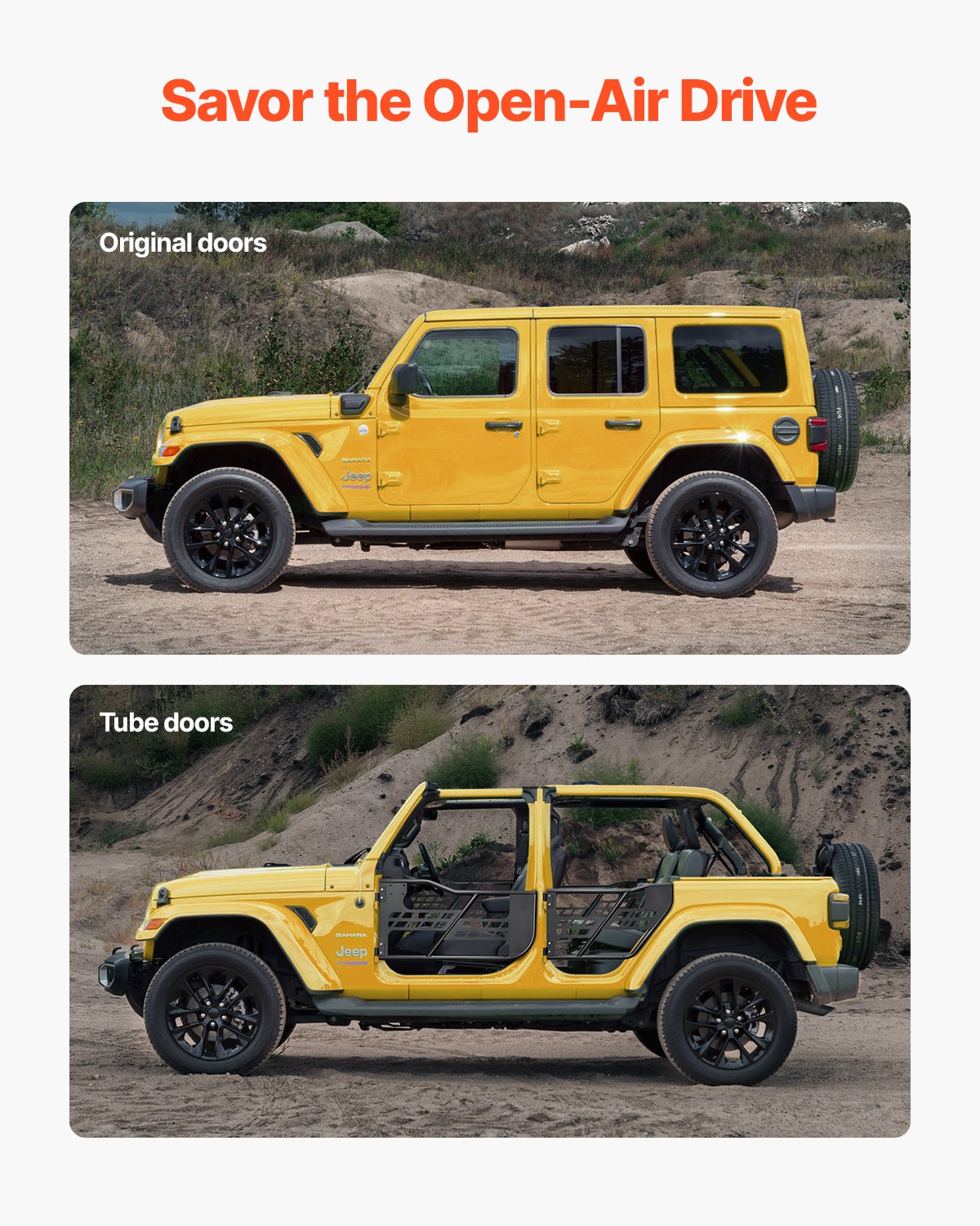 VEVOR Jeep Tube Doors, 4-Door, Hunting Style Jeep Tubular Door with Heavy-Duty Hinges & OE Latch, Jeep Doors with Rubber Pads & Toughened Steel Tube, Fit for 2007-2018 Jeep Wrangler JK