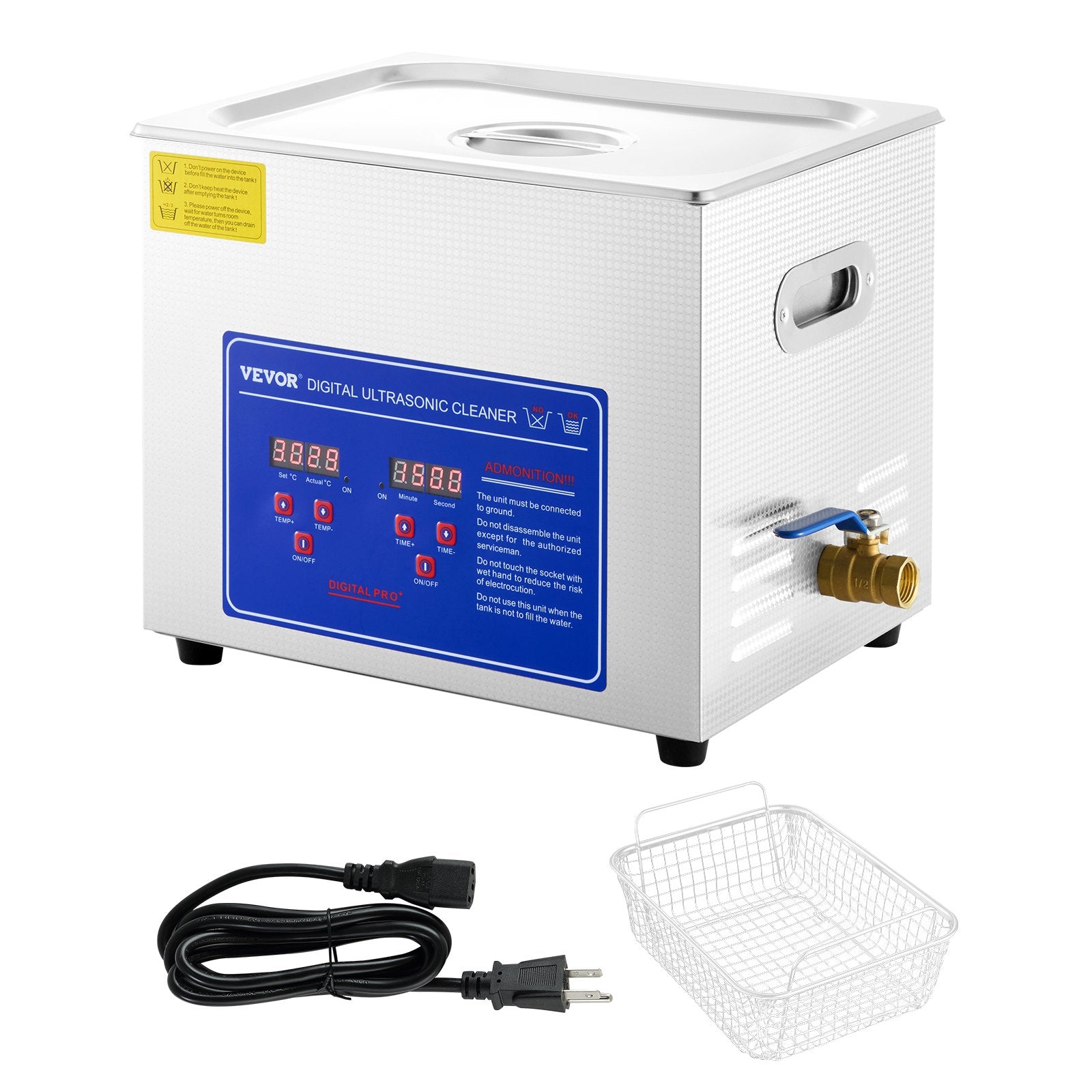 VEVOR Ultrasonic Cleaner 10L Jewelry Cleaning with Digital Timer Ultrasonic Cleaning Machine for Jewellery Rings Watches Eyeglasses Dentures Coins Metal Parts Commercial and Home Use Silver
