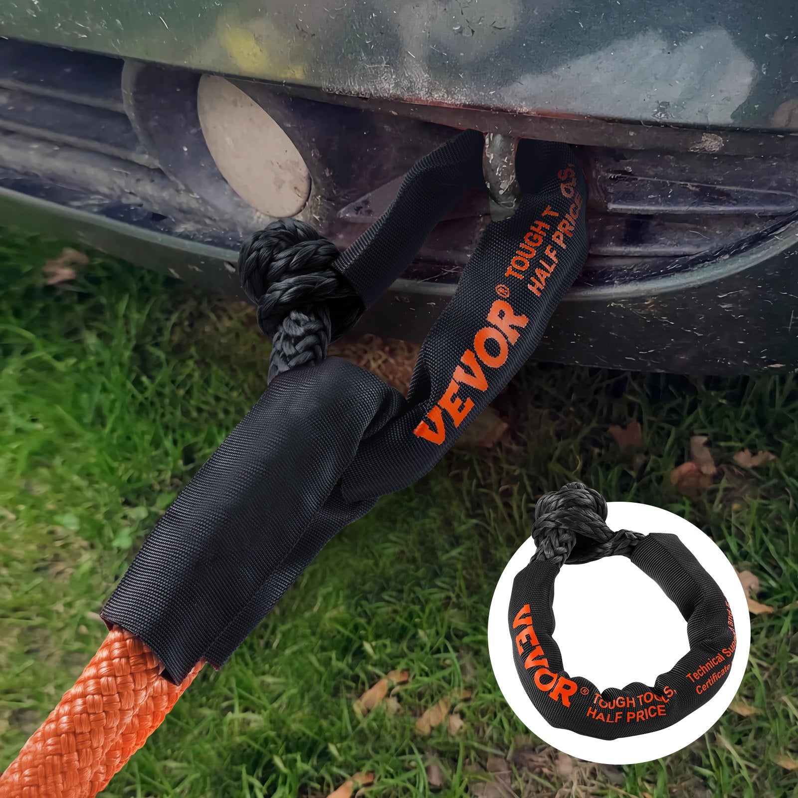 VEVOR Synthetic Soft Shackle Rope, 2 Pack 12.7 x 558.8 mm 20 Ton Breaking Strength, Recovery Tow Shackles with Extra 2 Sleeves and Storage Bag for UTV, ATV, Trucks, Jeep, Off-Road Vehicles, Black