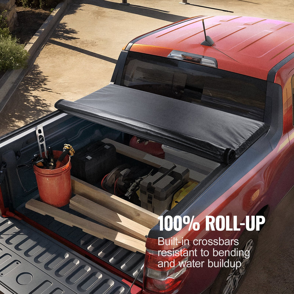 VEVOR Truck Bed Cover, Roll Up Truck Bed Tonneau Cover, Compatible with 2014-2024 Chevy Silverado / GMC Sierra 1500, for 2m x 1.6m / 2m x 1.6m Bed, Soft PVC material, Roll Up Tonneau Cover