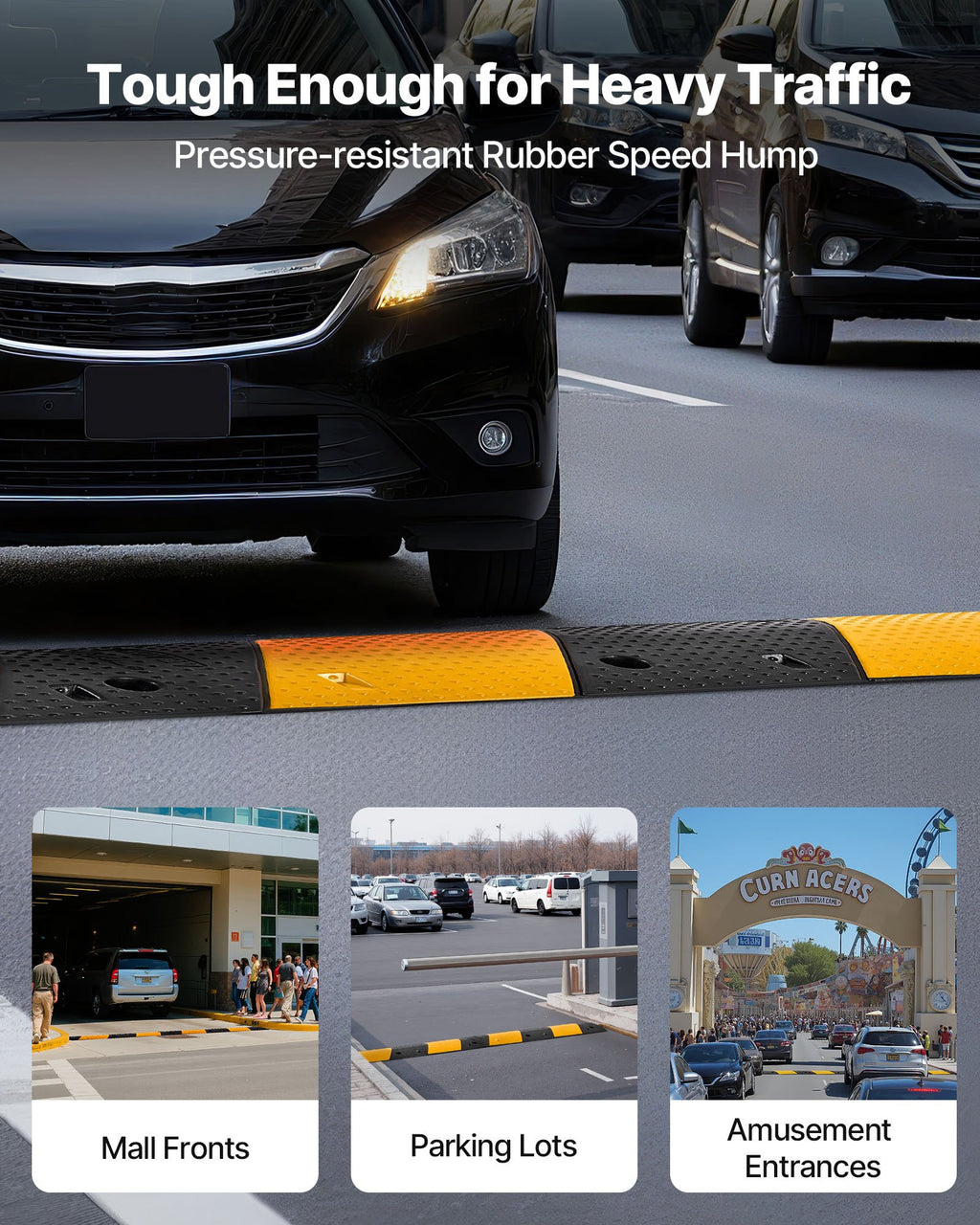 VEVOR 1000MM Rubber Speed Bump, 2 Pack, 2 Channel Heavy Duty Traffic Speed Hump, 9,979 kg/Axle Load Capacity, Cable Protector Ramp with Expansion Screws, for Asphalt Concrete Gravel Driveway and Road