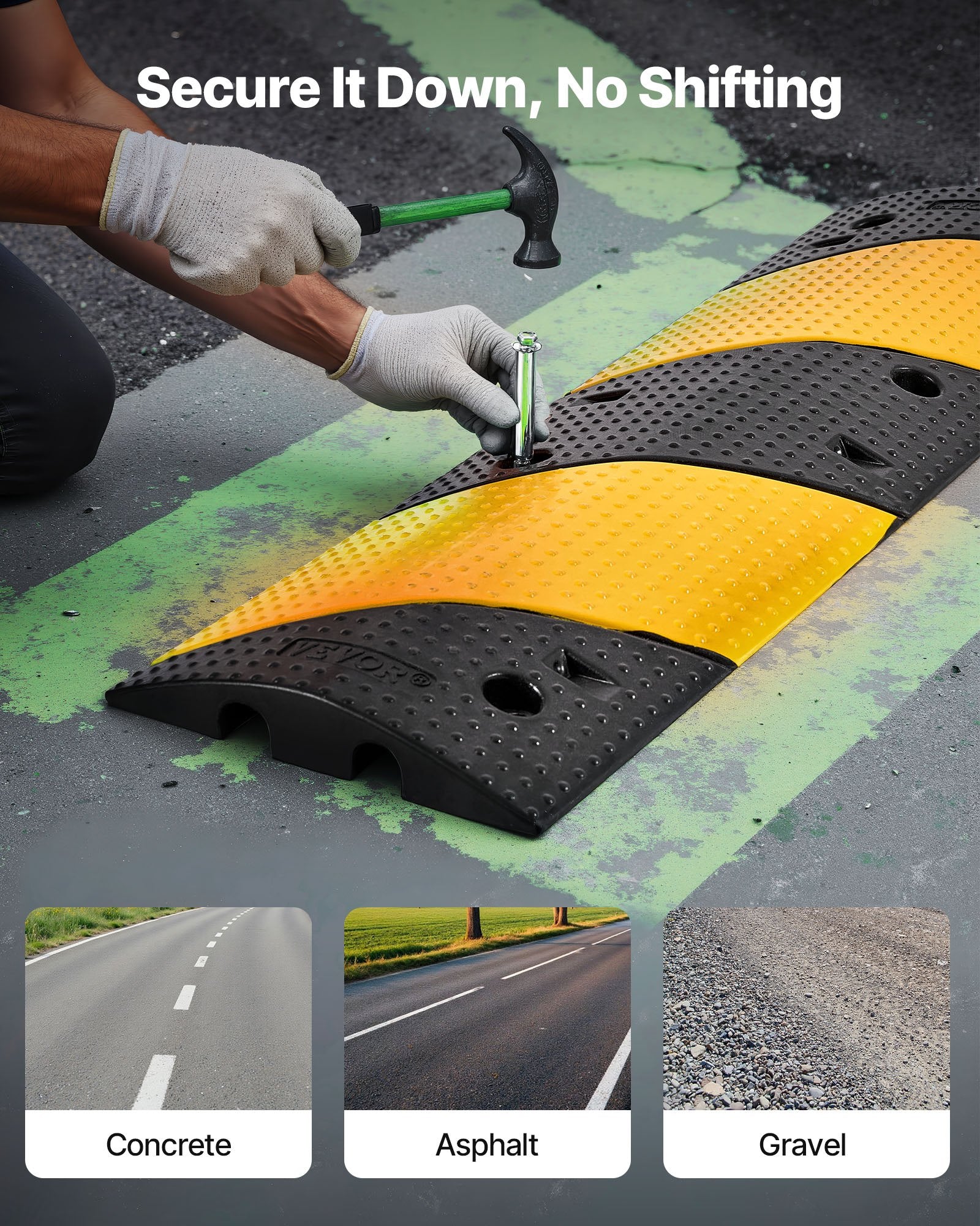 VEVOR 1000MM Rubber Speed Bump, 2 Pack, 2 Channel Heavy Duty Traffic Speed Hump, 9,979 kg/Axle Load Capacity, Cable Protector Ramp with Expansion Screws, for Asphalt Concrete Gravel Driveway and Road