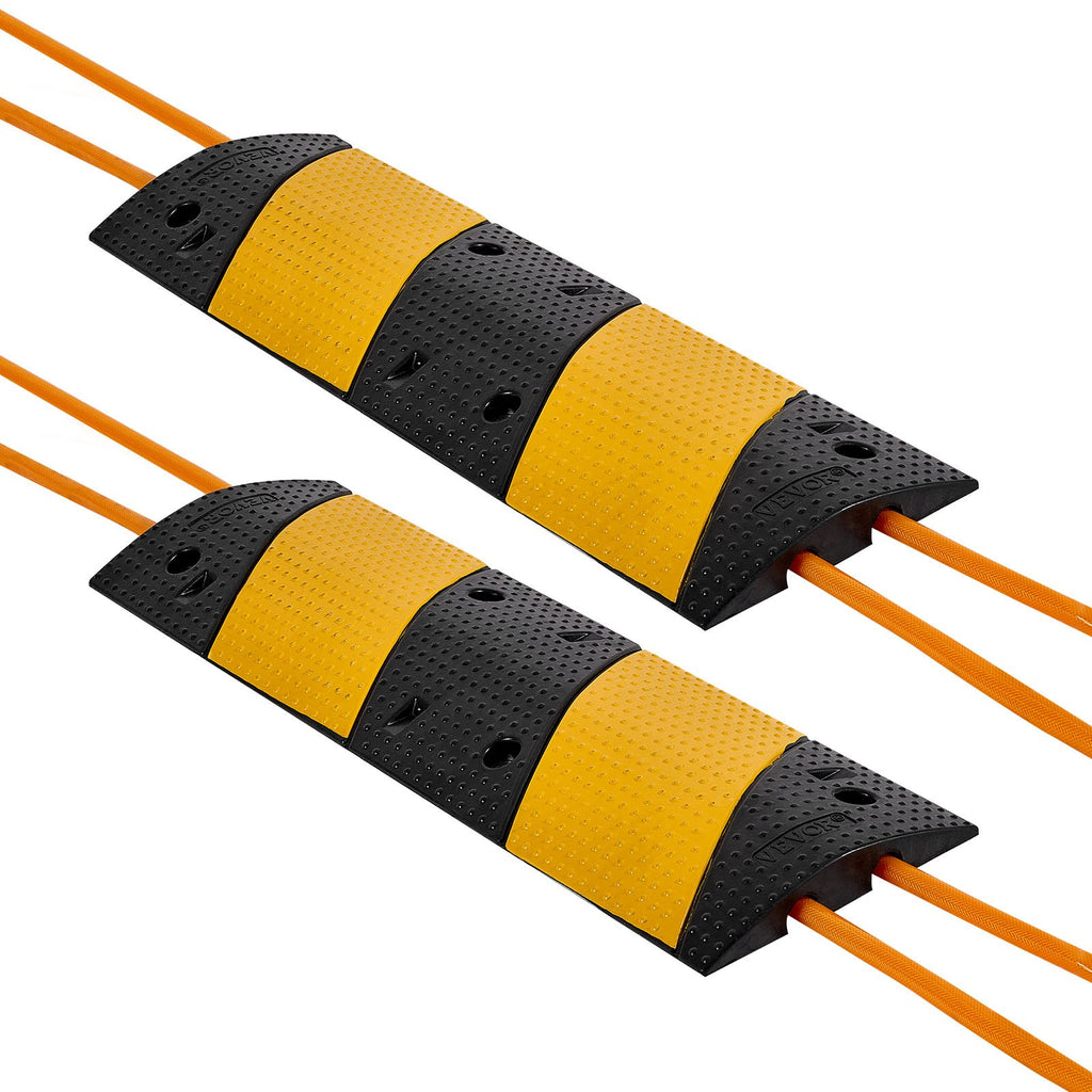 VEVOR 1000MM Rubber Speed Bump, 2 Pack, 2 Channel Heavy Duty Traffic Speed Hump, 9,979 kg/Axle Load Capacity, Cable Protector Ramp with Expansion Screws, for Asphalt Concrete Gravel Driveway and Road