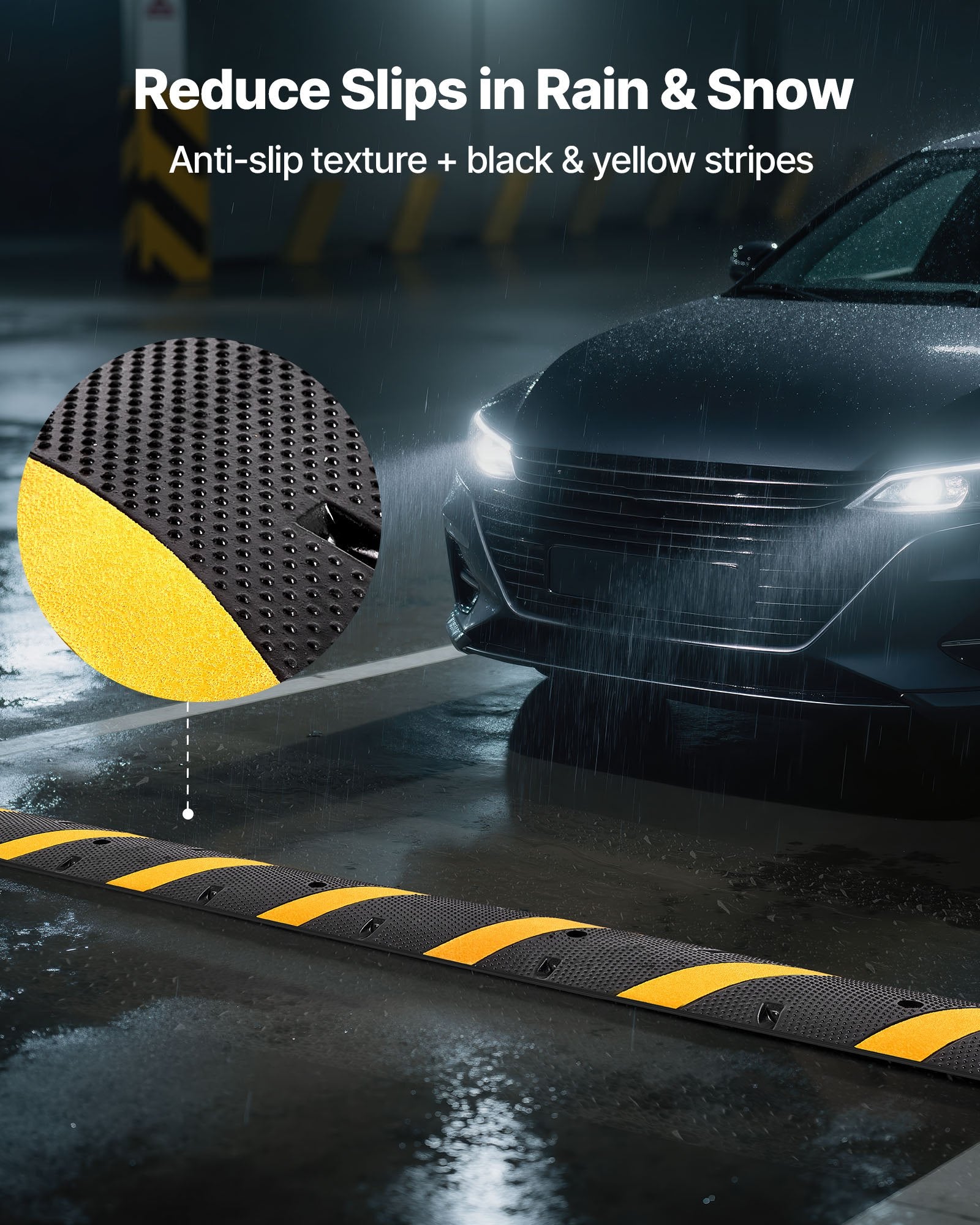 VEVOR 1830MM Rubber Speed Bump, 2 Pack, 2 Channel Heavy Duty Traffic Speed Hump, 9,979 kg/Axle Load Capacity, Cable Protector Ramp with Expansion Screws, for Asphalt Concrete Gravel Driveway Road