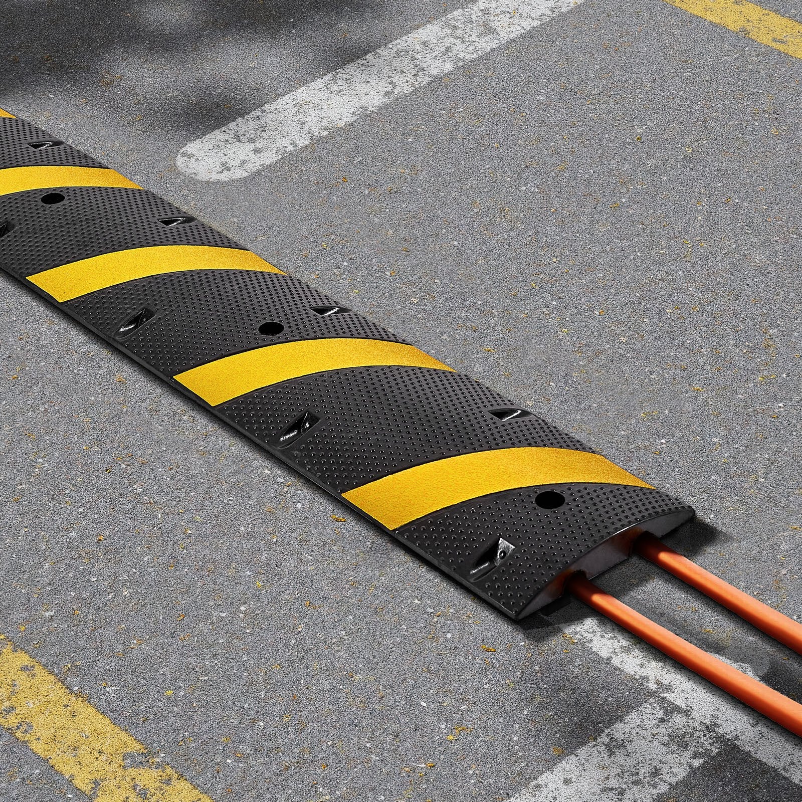 VEVOR 1830MM Rubber Speed Bump, 2 Pack, 2 Channel Heavy Duty Traffic Speed Hump, 9,979 kg/Axle Load Capacity, Cable Protector Ramp with Expansion Screws, for Asphalt Concrete Gravel Driveway Road