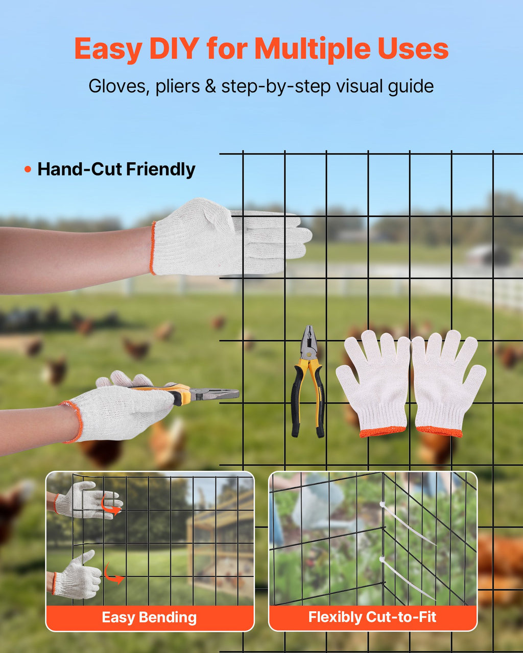 VEVOR Hardware Cloth 91cm x 7.62m, 2 x 3 in Mesh 16 Gauge Galvanized Wire Mesh Roll, Weather-Resistant Vinyl Coated Chicken Wire Fencing, Heavy Duty Welded Garden Plant Fencing for Rabbit Cage Snake