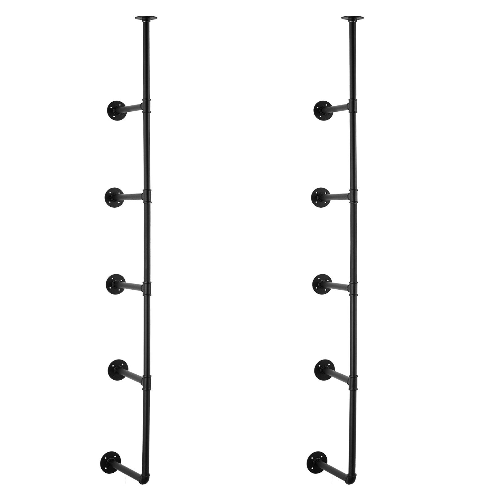 VEVOR Industrial Pipe Shelf, 5 Tier 2PCS, 9.84in Applicable Board Width Wall-Mount Floating Rustic Wood Shelves Bracket Bookshelf,Storage Holder for Kitchen Bedroom Bathroom, (Planks NOT Included)